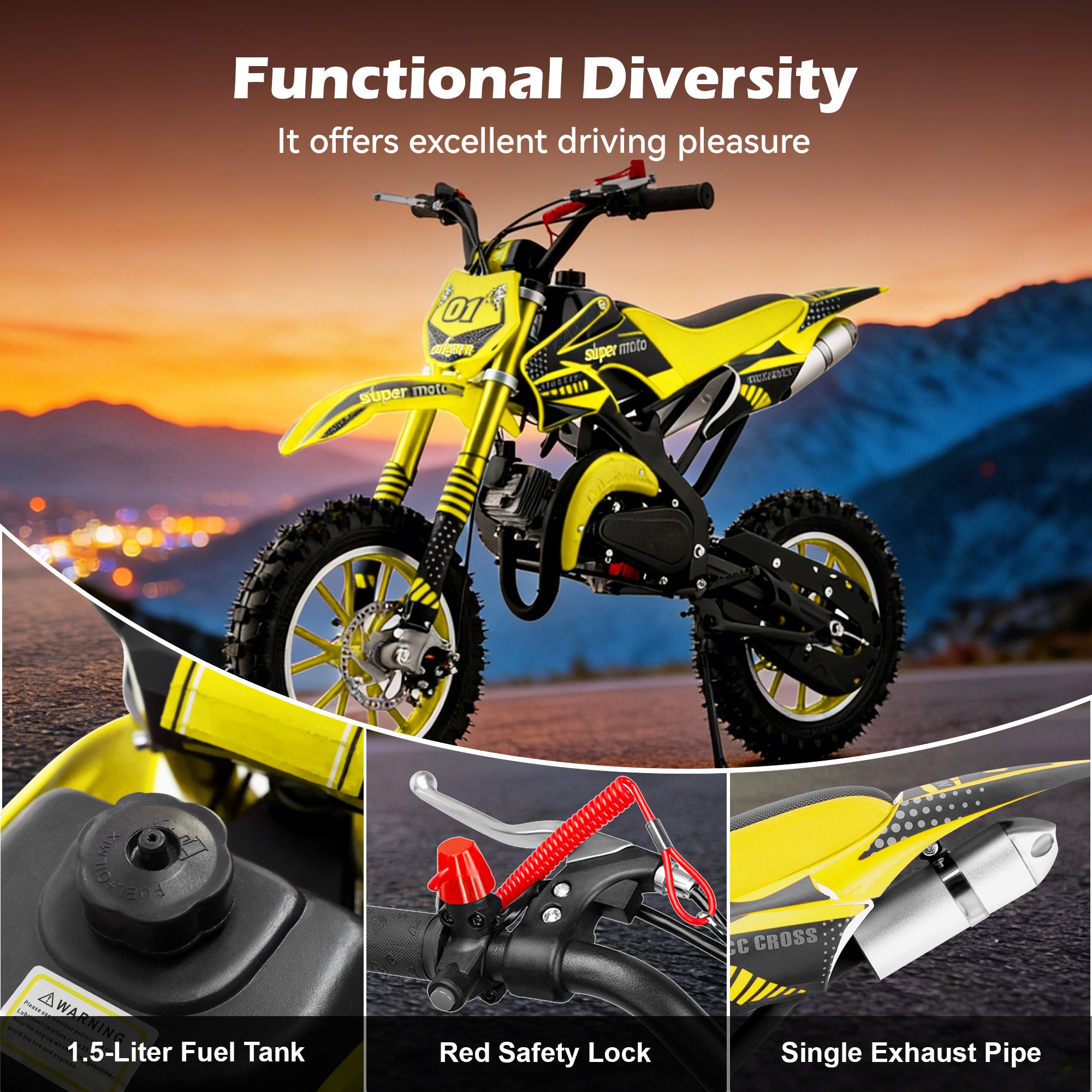 Gpower 49cc Dirt Bike for Kids 6-15,2-Stroke Gas Powered Mini Dirt Bike,1.5L Fuel Capacity,1-Seater,Yellow (4.7) | 35 ratings