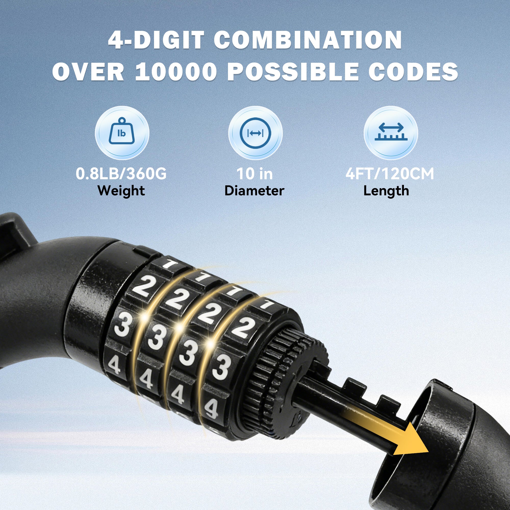 Ktoebyco Bike Lock with Combination 4 ft Bicycle Lock Anti-Theft 4 Digit Resettable Cable Lock