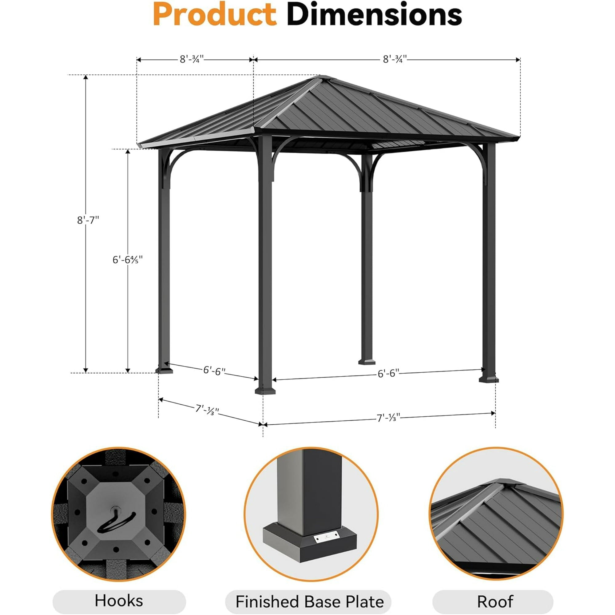 Modern Shade 8'x8' Hardtop Gazebo with Steel Roof & Curtains,All-Weather Metal Pavilion for Patio,Backyard