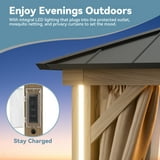 FONA 10'x12' Hardtop Gazebo with LED Lights,Double Roof,USB Port,Netting & Curtains for Patio,Brown