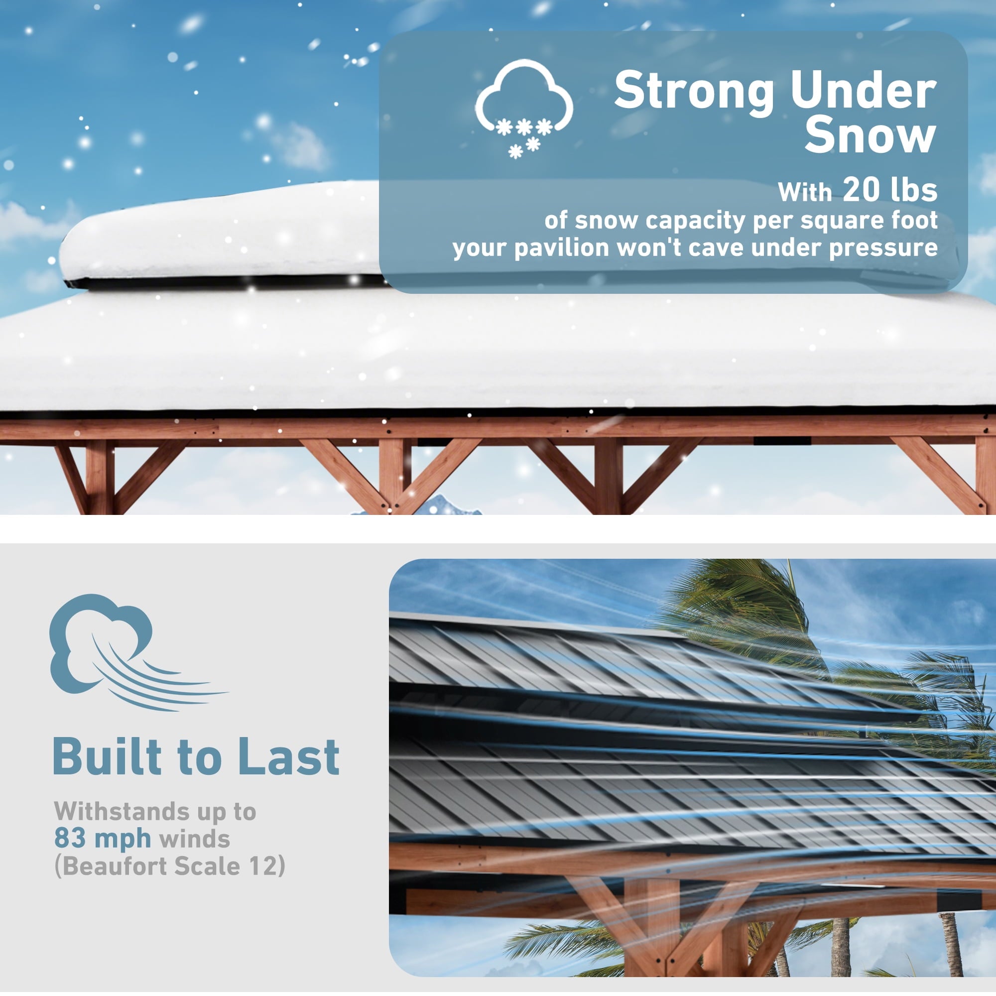 FONA 12'x20' Cedar Wood Gazebo,Hardtop with Double Galvanized Steel Roof for Outdoor,Brown