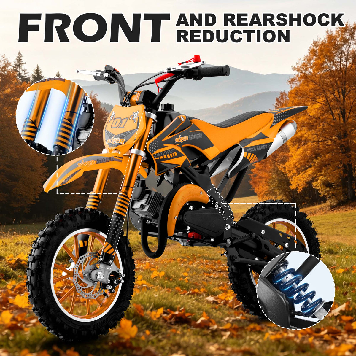 Gpower Gasoline 49cc Dirt Bike for Kids 6-15,2-Stroke Gas Power Mini Dirt Bike,1-Seater,Orange