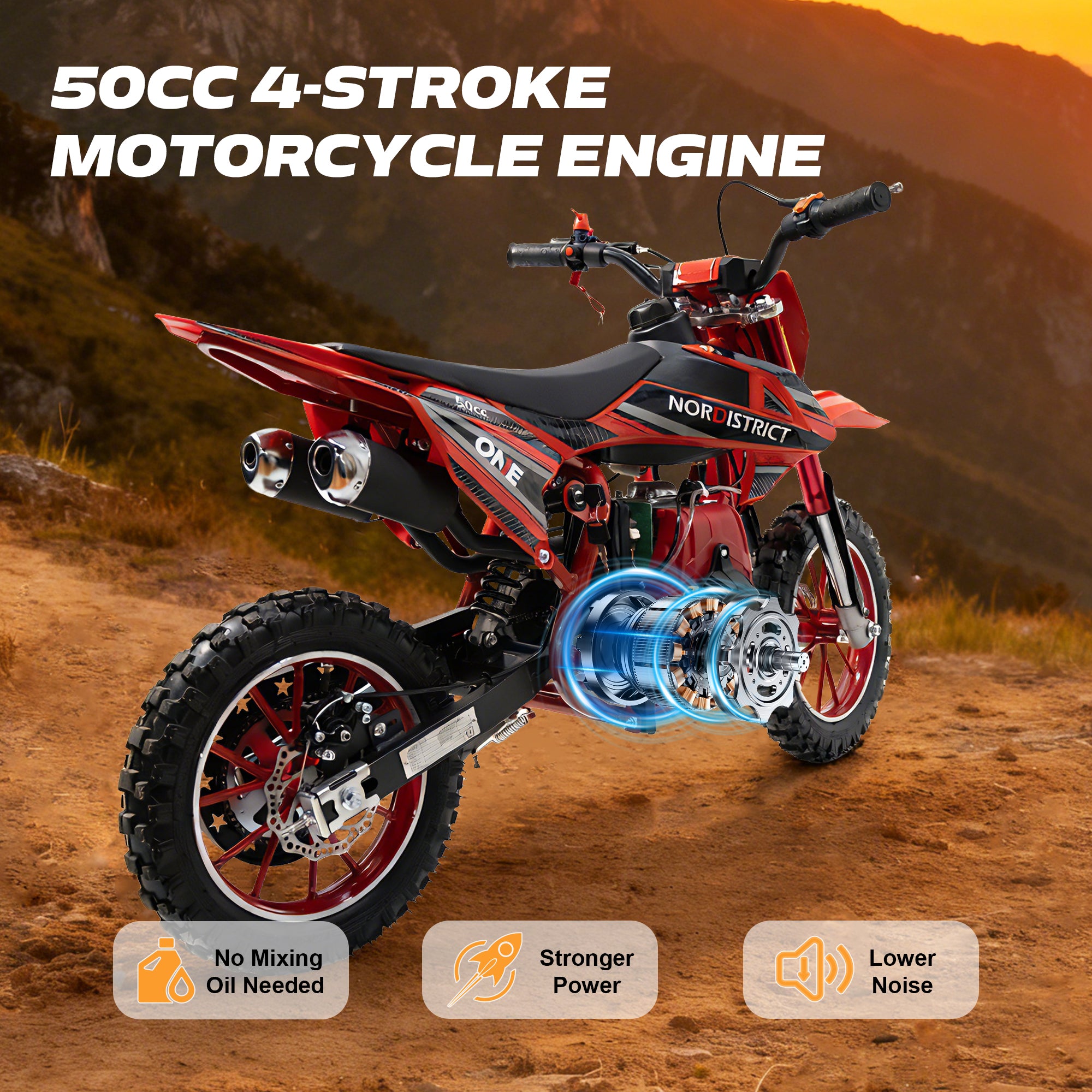 Ktoebyco 50cc Dirt Bike for Kids 6-12,4-Stroke Gas Power Mini Motorcycle,1-Seater,2L Fuel Capacity,Red