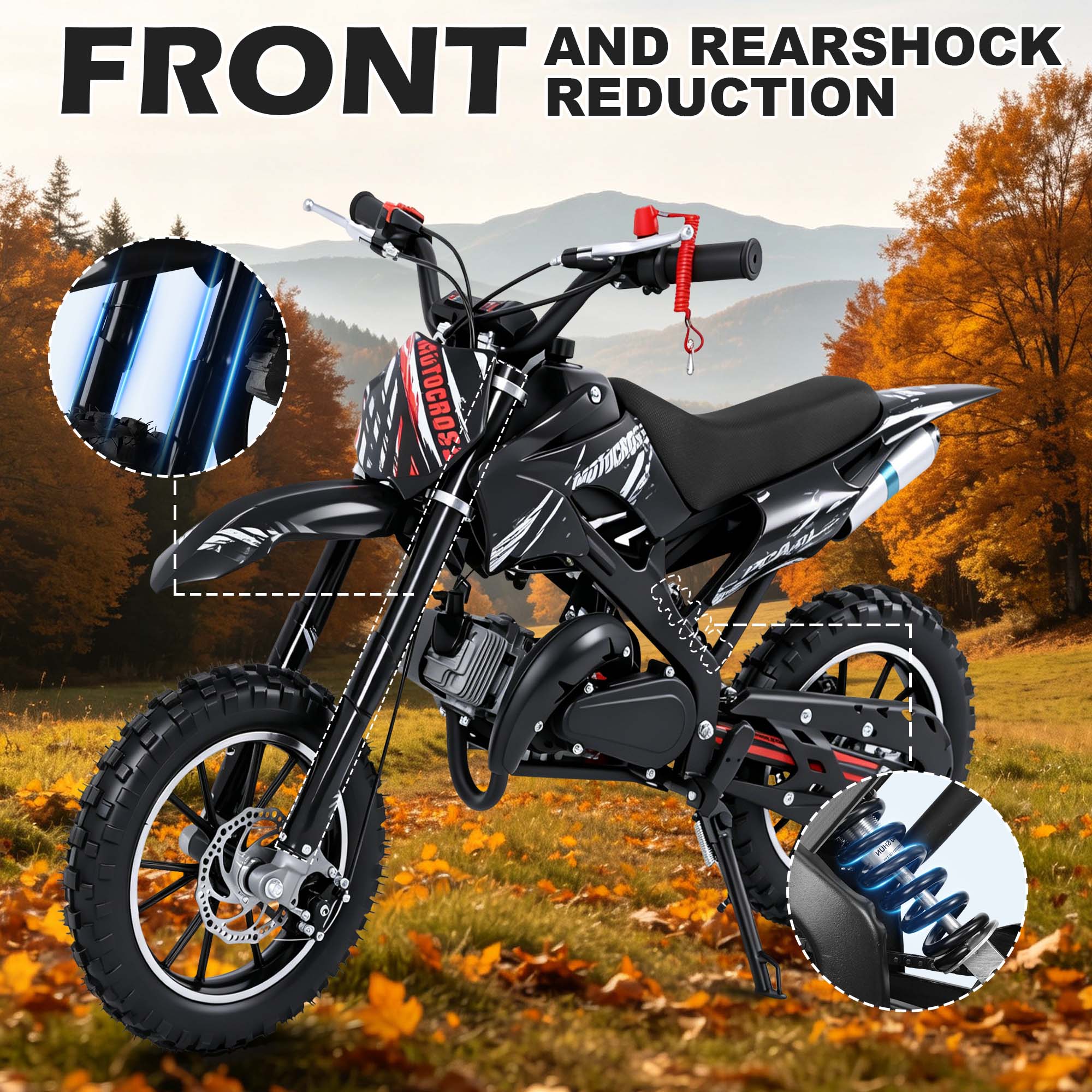 Gpower 49cc Dirt Bike for Kids 6–15, 2-Stroke Gas-Powered Mini Bike, 1-Seater, Black