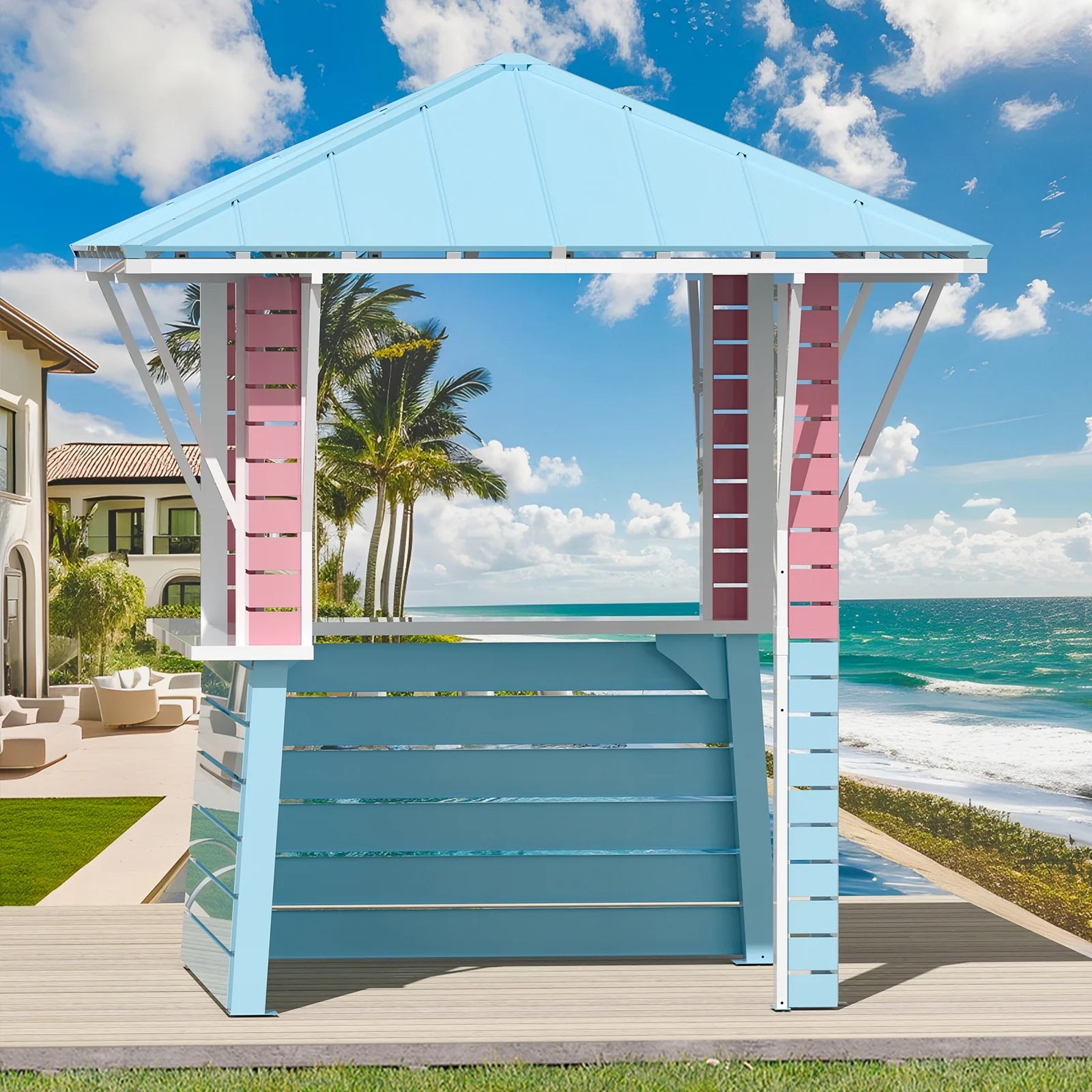 Modern Shade Outdoor Gazebo 8' x 8', Grill Gazebo with USB Charging Socket and Hooks, Patio Gazebo with 2 open sides, Galvanized Steel Pavilion for Swimming pool, Backyard, BBQ, Party