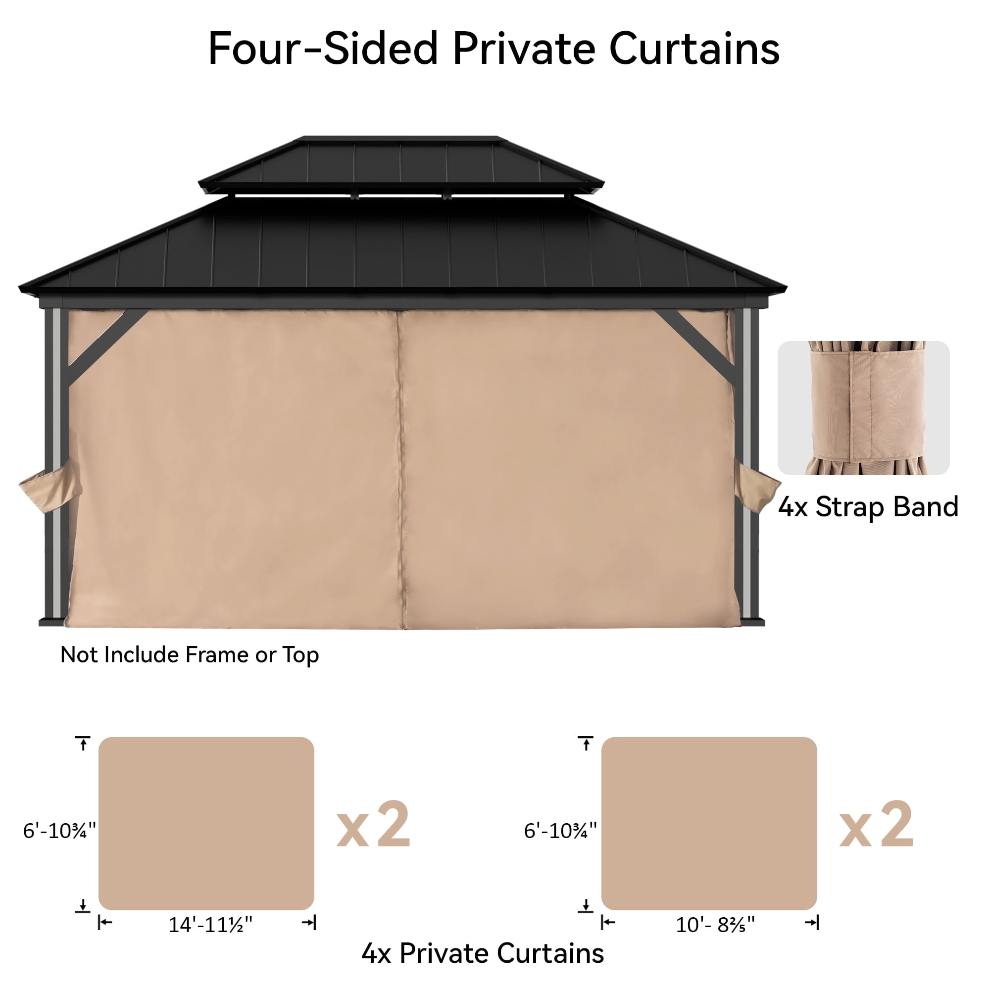 Covered Outdoor Gazebo Curtain Replacement Universal 4-Panel Sidewalls 12' x 16', Outdoor Gazebo Privacy Curtains with Zipper (Curtain Only)