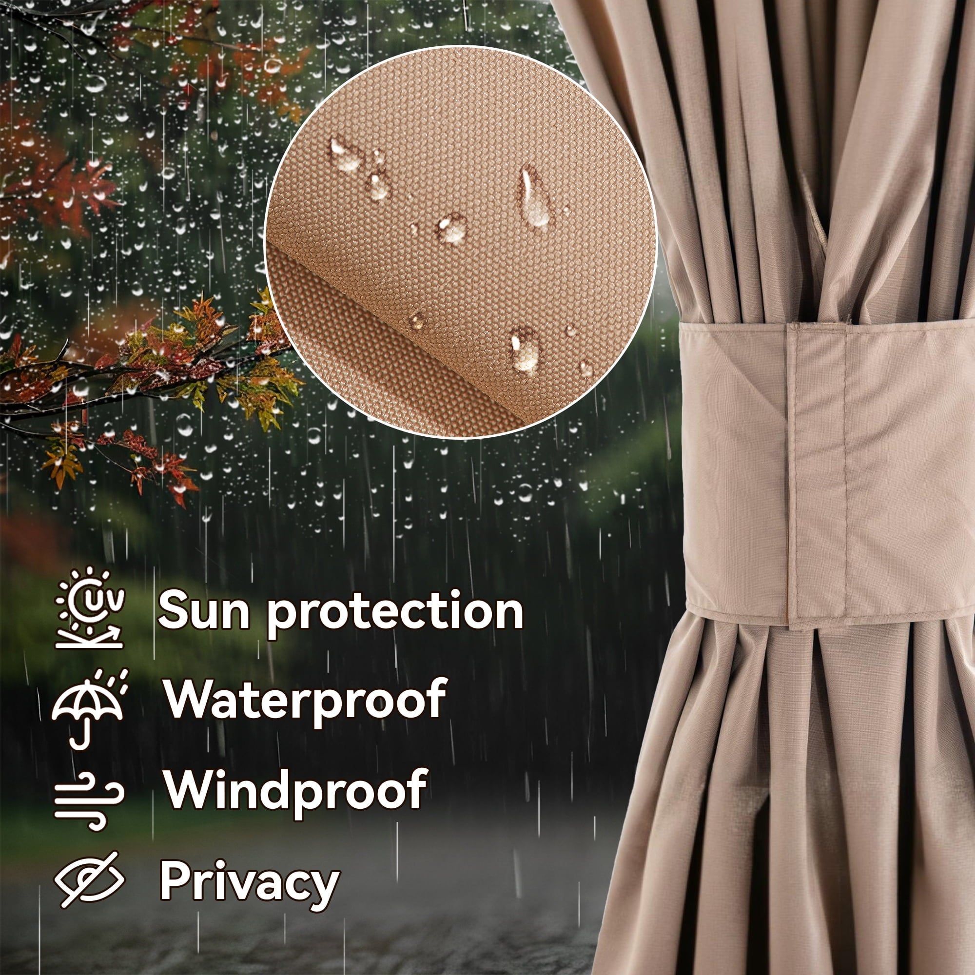 Covered Outdoor Gazebo Curtain Replacement Universal 4-Panel Sidewalls 12' x 16', Outdoor Gazebo Privacy Curtains with Zipper (Curtain Only)