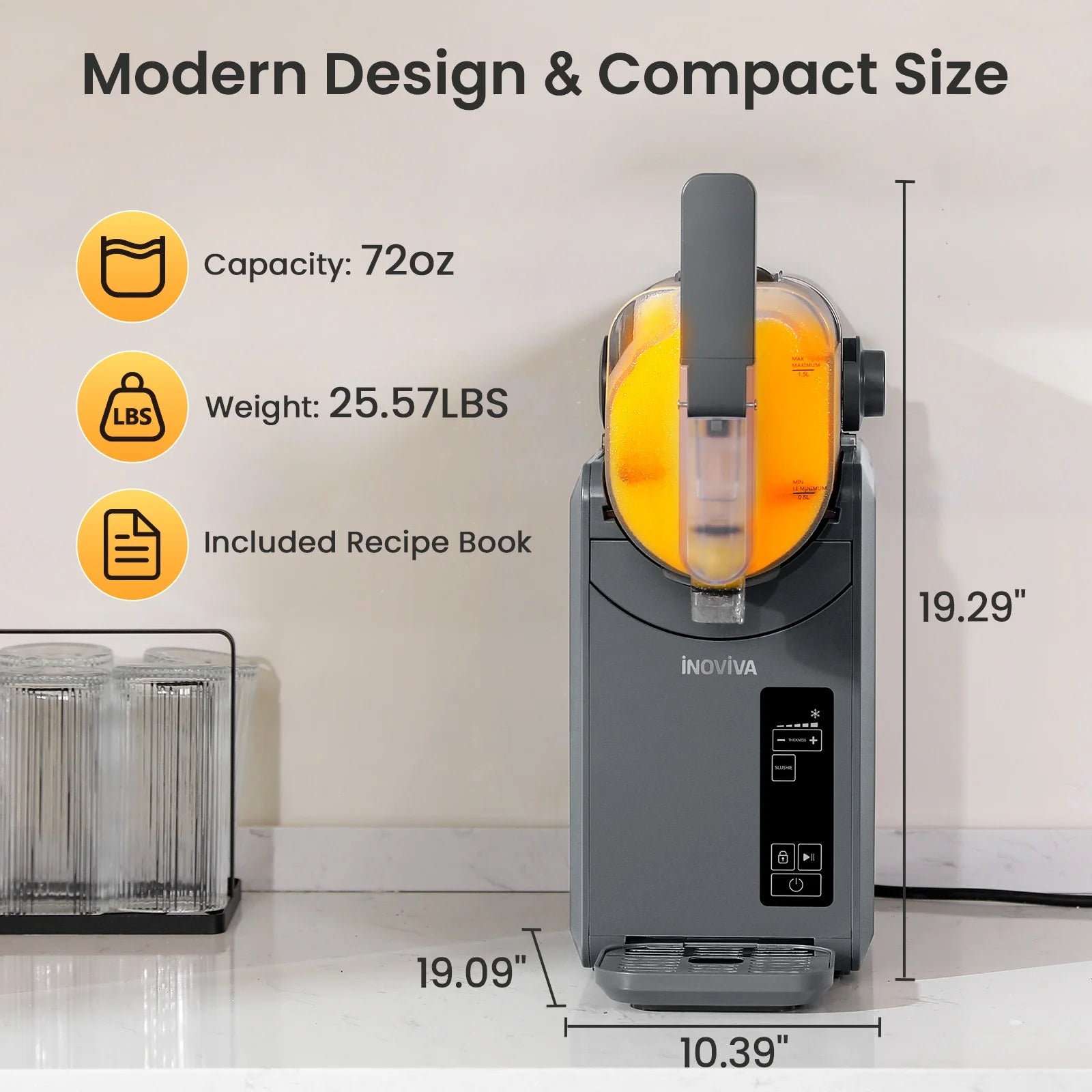 Slushie Machine, No Ice Needed, 72 oz INOVIVA Slushy Machine for Home with Self-Cleaning Function, Professional Frozen Drink Maker, 5 Preset Programs, Frozen Margaritas, Frappés, Milkshake, and More