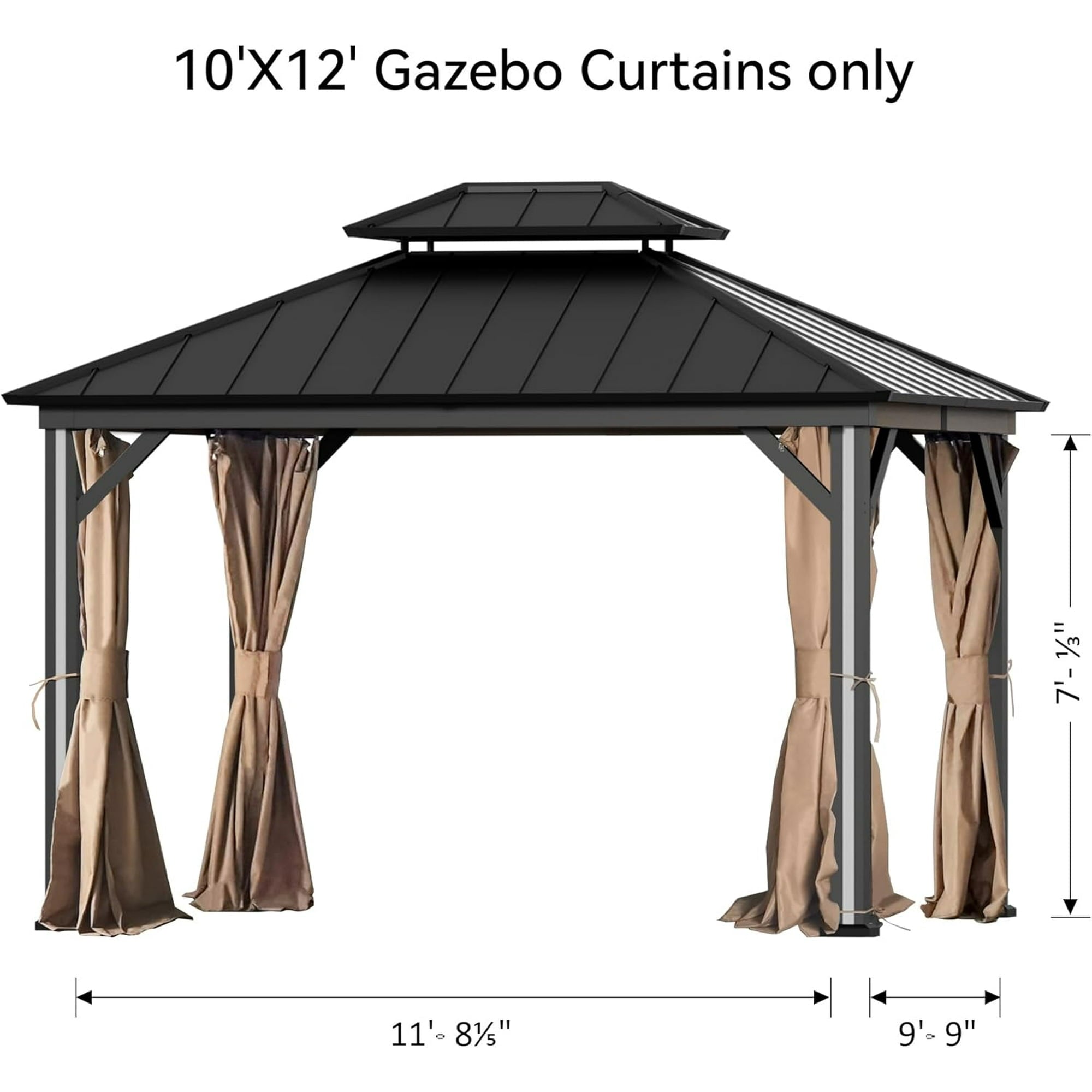 FONA Gazebo Curtain Replacement Universal 4-Panel Sidewalls 10' x 12', Outdoor Gazebo Privacy Curtains with Zipper, Replacement for Outdoor, Patio Canopy, Garden and Backyard