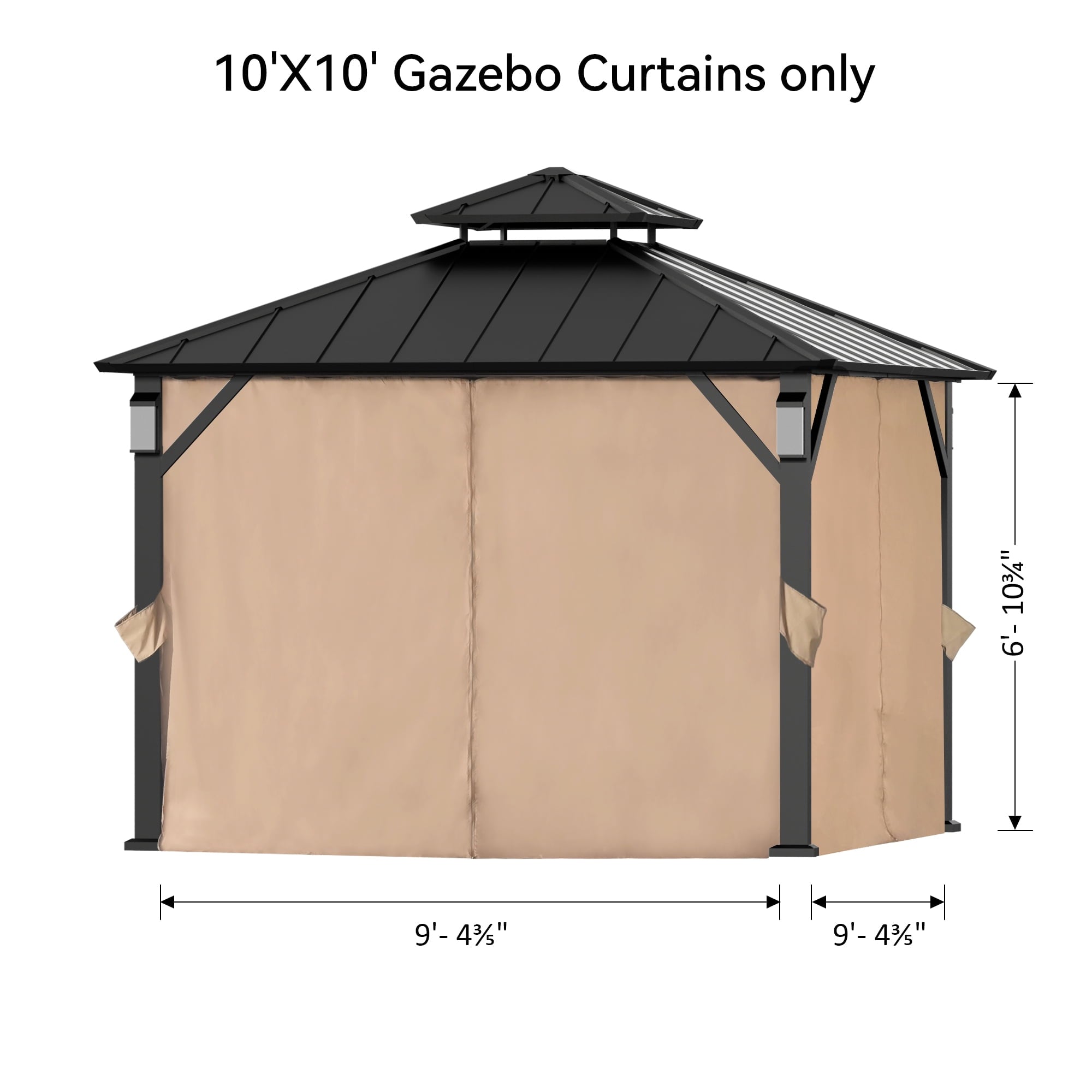 Covered Outdoor Gazebo Curtain Replacement Universal 4-Panel Sidewalls 10' x 10', Outdoor Gazebo Privacy Curtains with Zipper (Curtain Only)