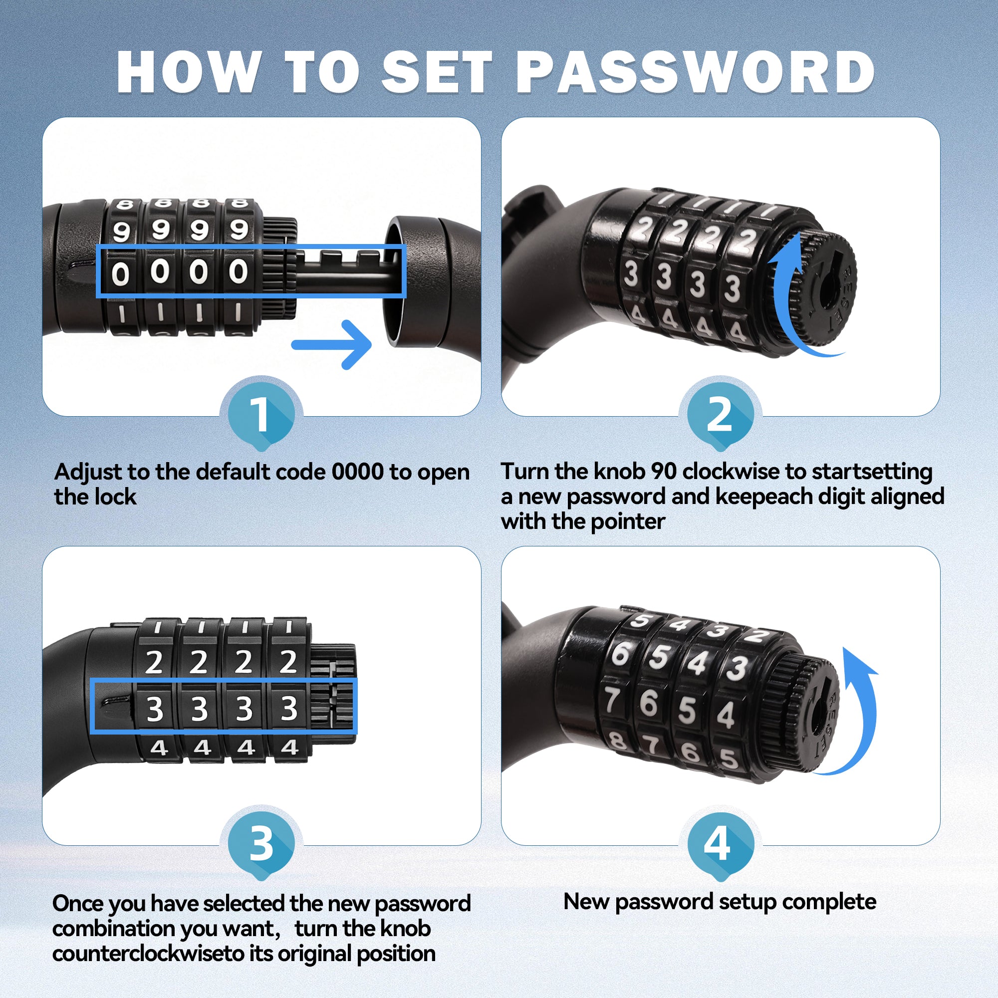 Ktoebyco Bike Lock with Combination 4 ft Bicycle Lock Anti-Theft 4 Digit Resettable Cable Lock