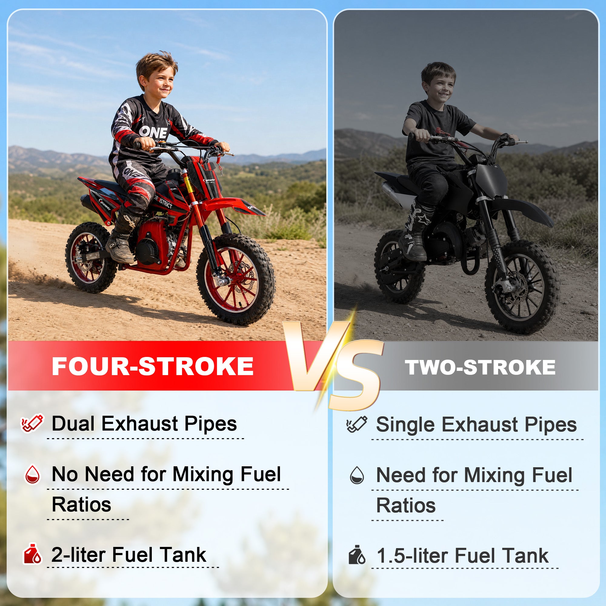 Gpower 50cc 4-Stroke Dirt Bike for Kids 13-17, Gas Power Mini Dirt Bike,1-Seater,Red