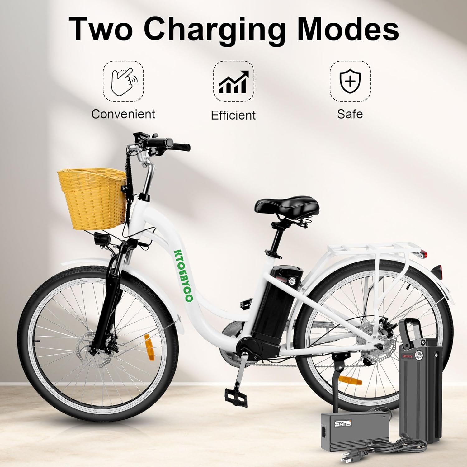 KTOEBYCO Electric City Bike for Adults 26",Peak 750W E-Commuter Bikes 48V 10AH UL2849,White