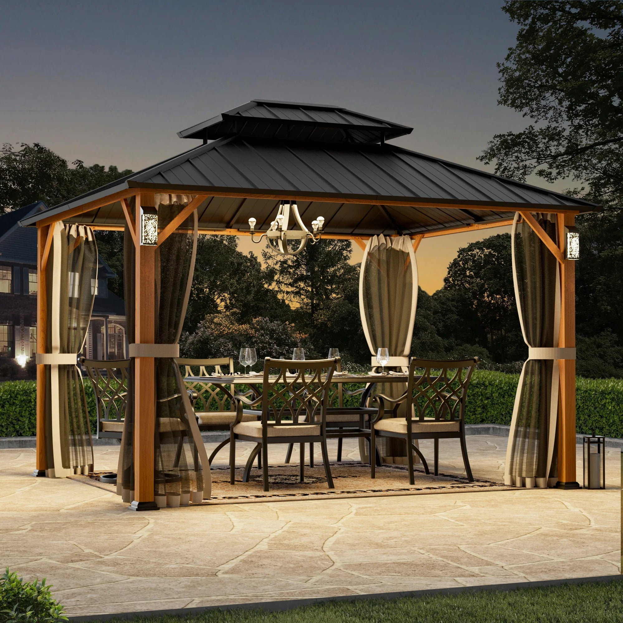 Modern Shade Horizon 12'x12' Hard Top Gazebo W/ Solar LED light