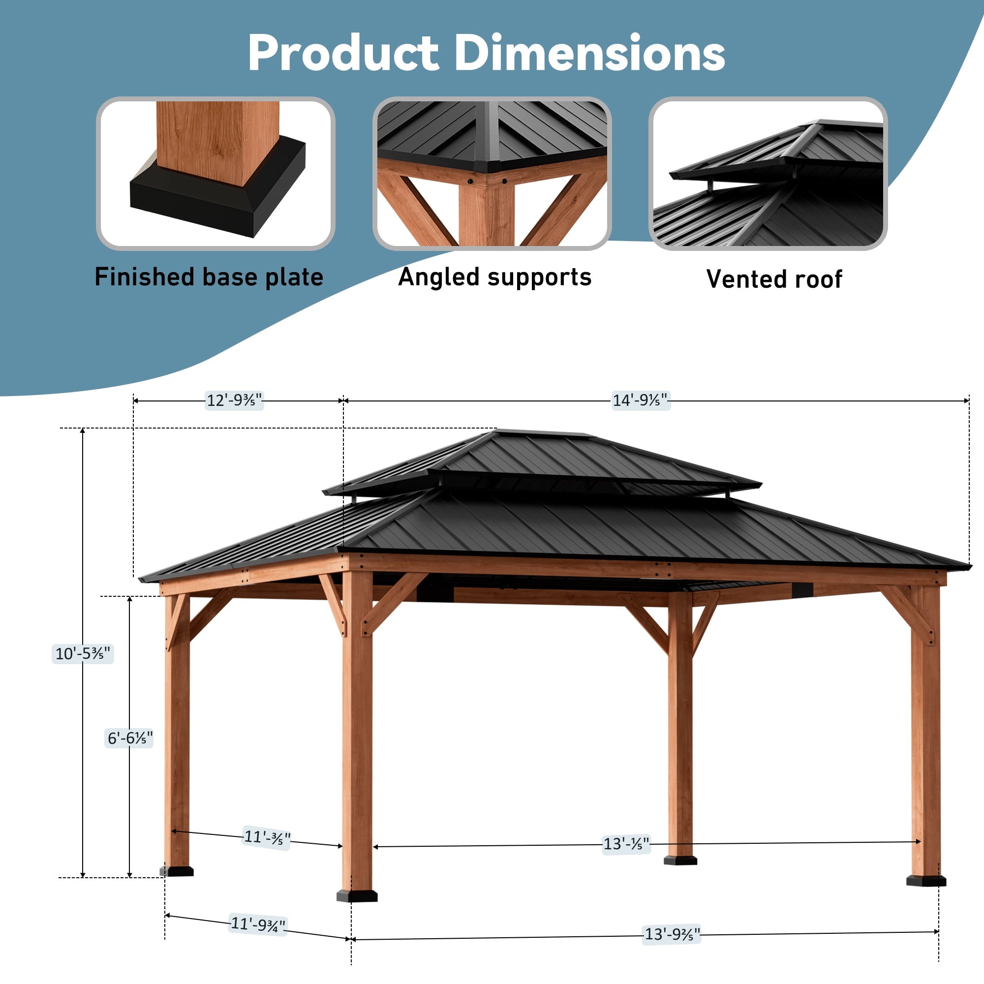 FONA 13'x15' Rosewood Cedar Grill Gazebo,Double Steel Roof,Mosquito Netting&Curtains for Backyard