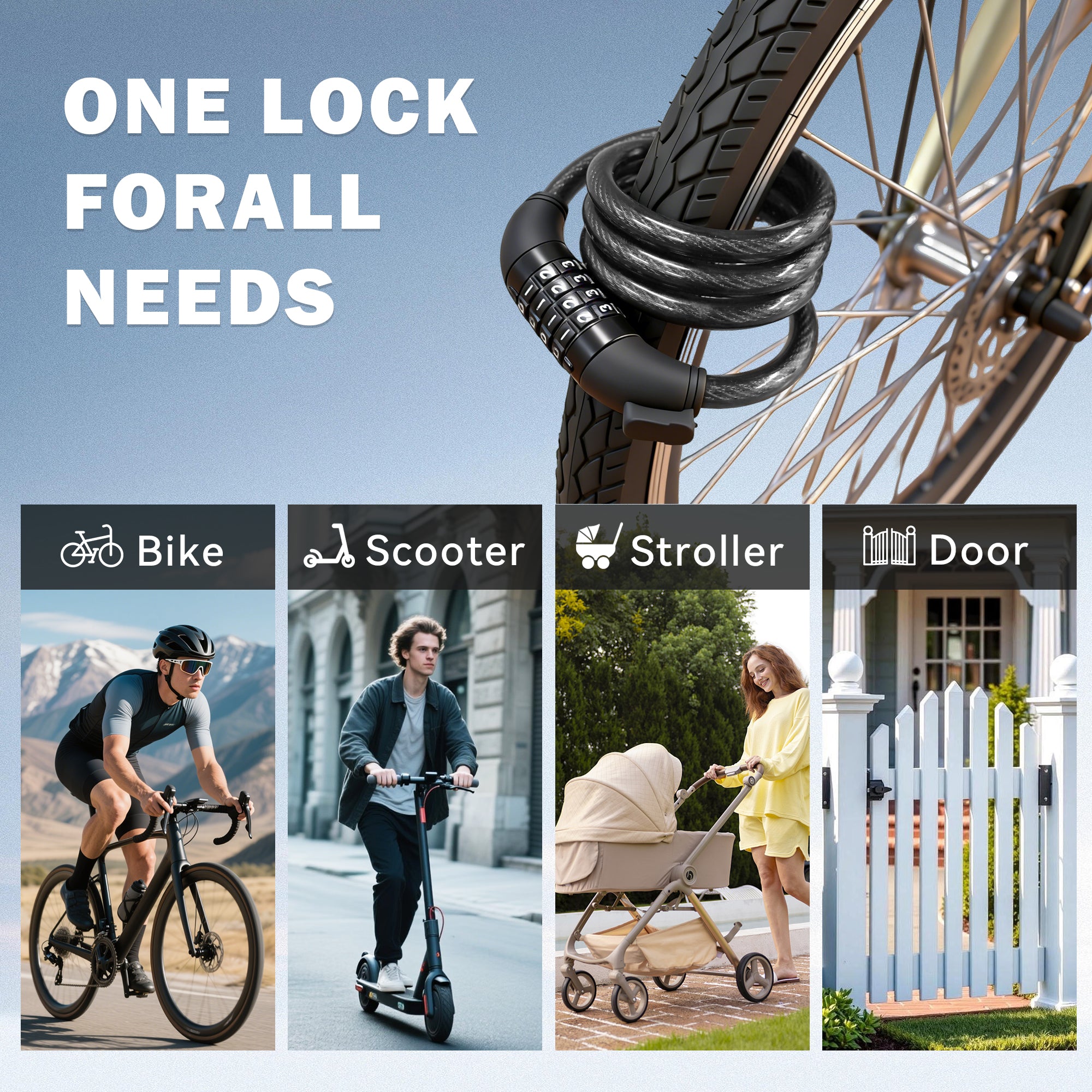Ktoebyco Bike Lock with Combination 4 ft Bicycle Lock Anti-Theft 4 Digit Resettable Cable Lock