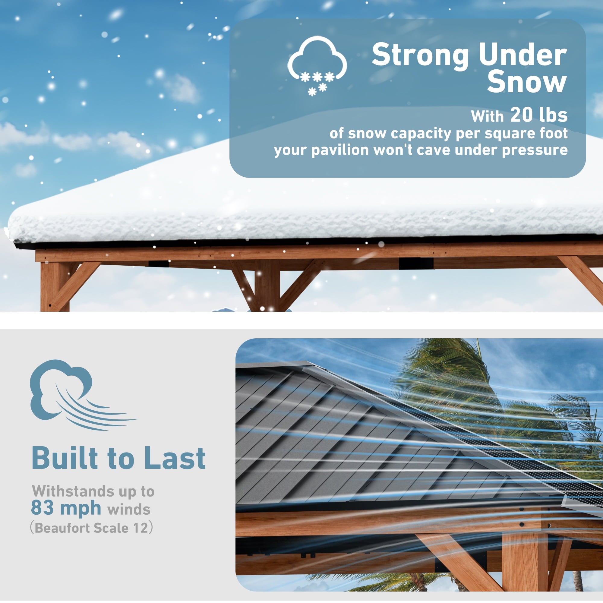 FONA 12'x16' Wood Gazebo,Permanent Hardtop Gazebo with Galvanized Steel Roof Hardtop