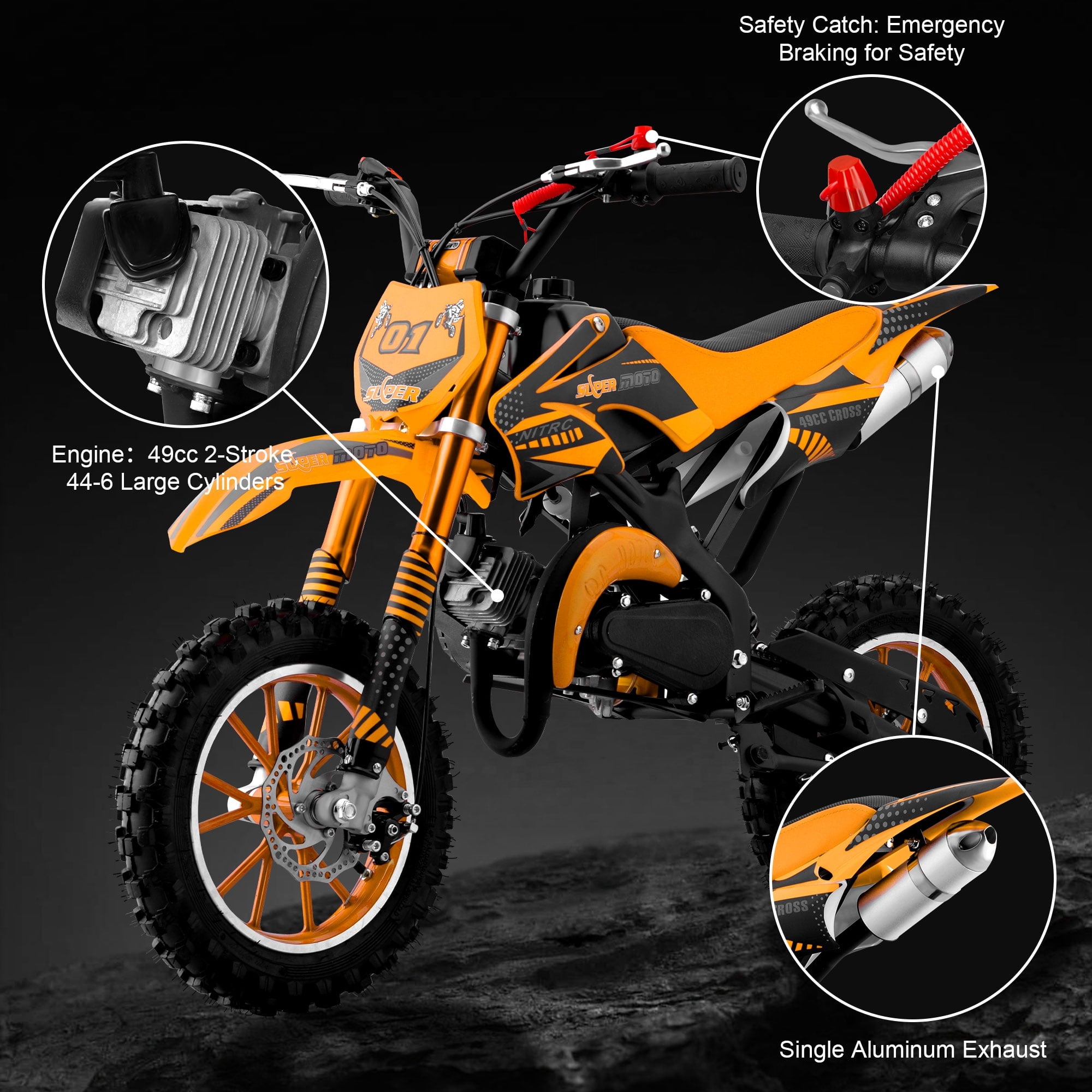 Ktoebyco 49cc Mini Dirt Bike for Kids, 2-Stroke off Road Gasoline Motorcycle,1.5L Fuel Capacity,Orange