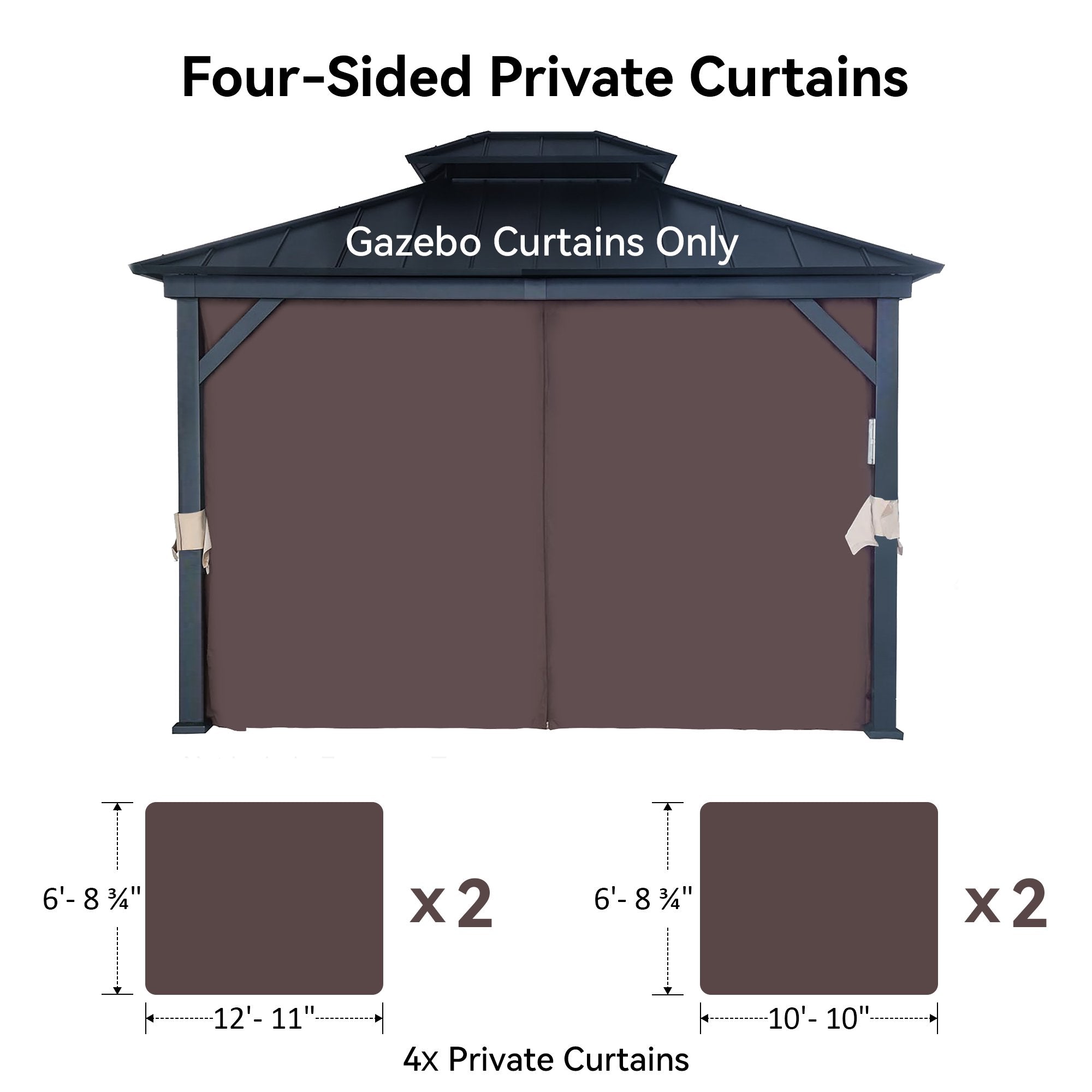 Covered Outdoor Gazebo Replacement Privacy Curtain with Zipper, Gazebo Yarn-Dyed Fabric Sidewalls Outdoor Privacy Panel Suitable for 10'x 13' Gazebo(Privacy Curtain Only)