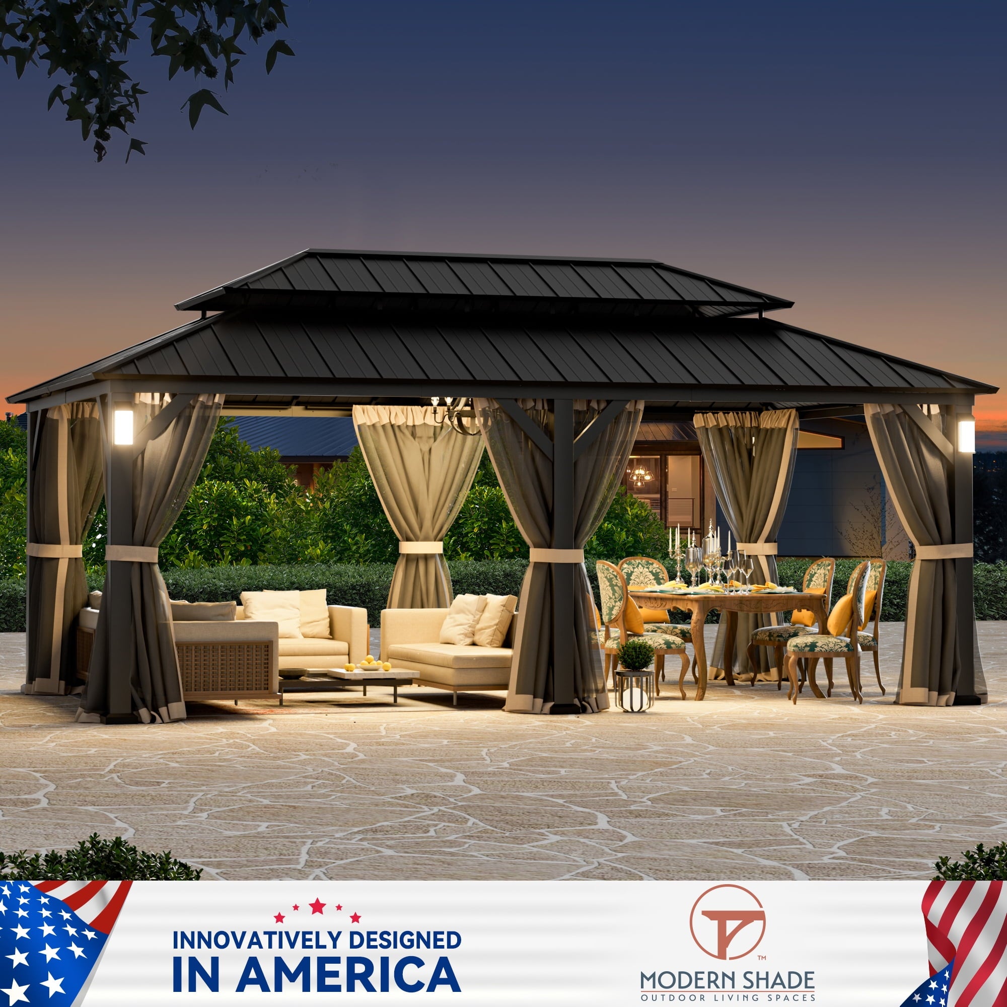 Modren Shape The Horizon 12'x20' Hard Top Gazebo W/ Solar LED light