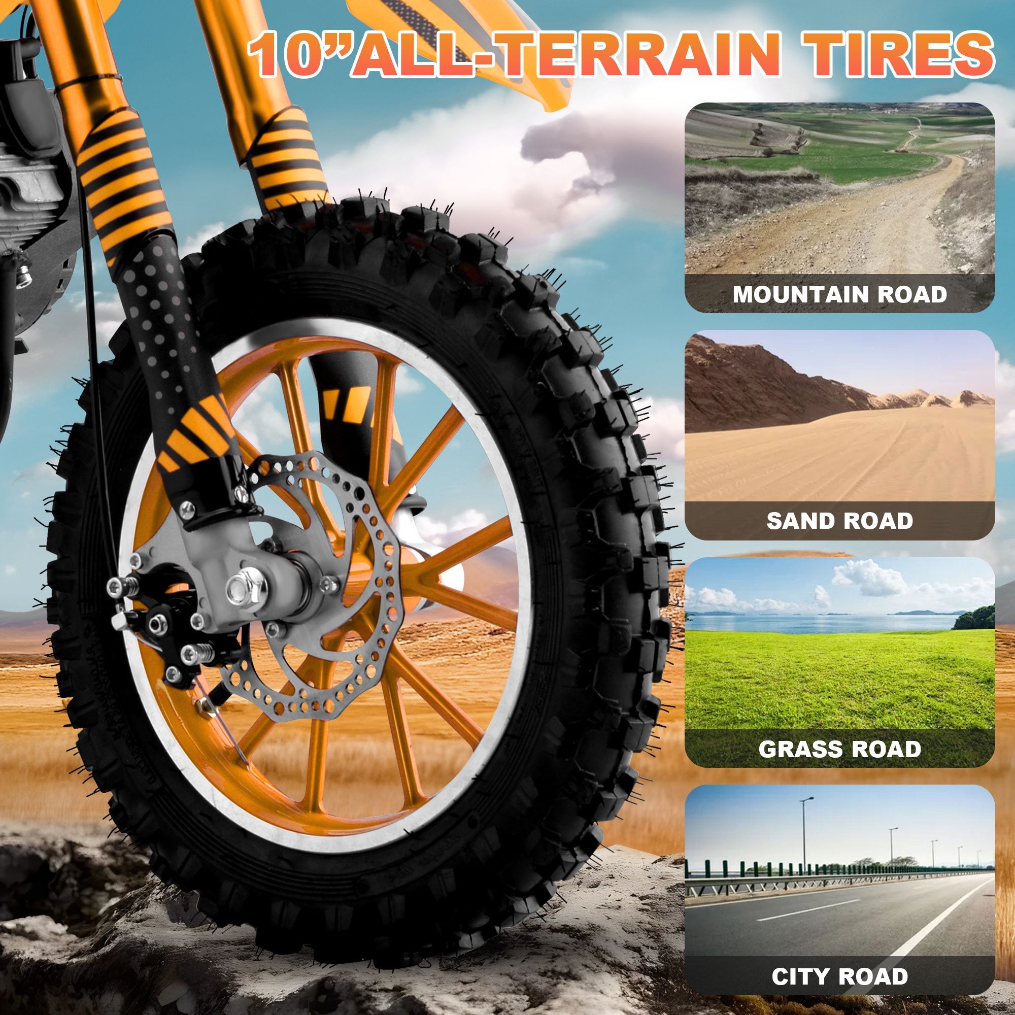 Ktoebyco Dirt Bike 49cc 2-Stroke Gas Mini Motorcycle for Kids Orange