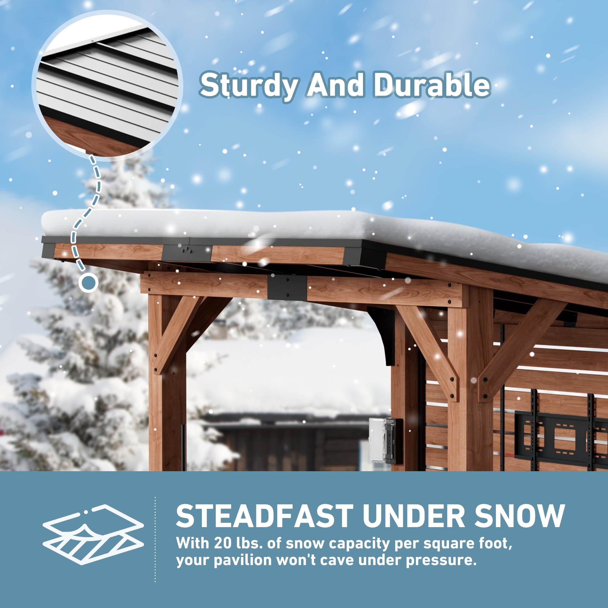 FONA 6.5'x8' Cedar Wood Bar&Grill Gazebo with Shelves,TV Mount,Hardtop Steel Roof,Power Strip