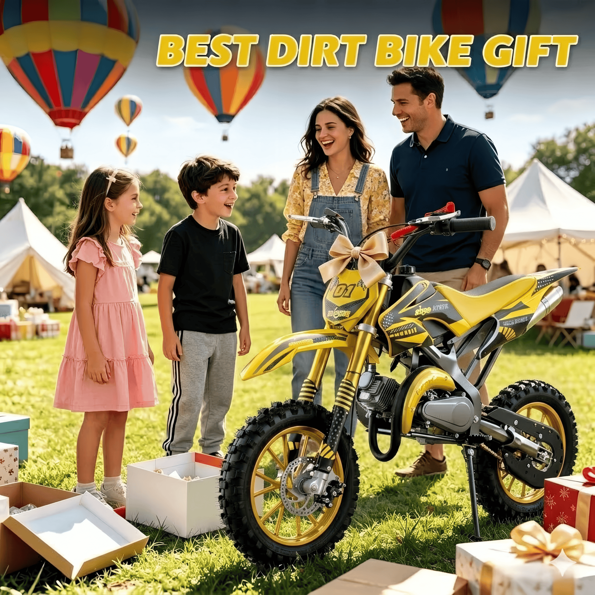 Ktoebyco 49cc Kids Dirt Bike, Gasoline Powered 2-Stroke Mini Motorcycle, 1-Seater, 1.5L Fuel Capacity, Yellow