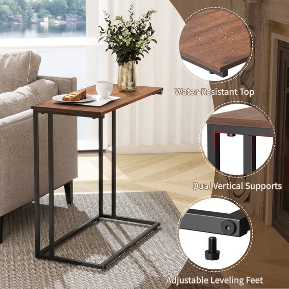 Krpimt C-Shaped End Table for Sofa & Bed Small Side Table with Metal Frame for Bedroom, Living Room, Rustic Brown