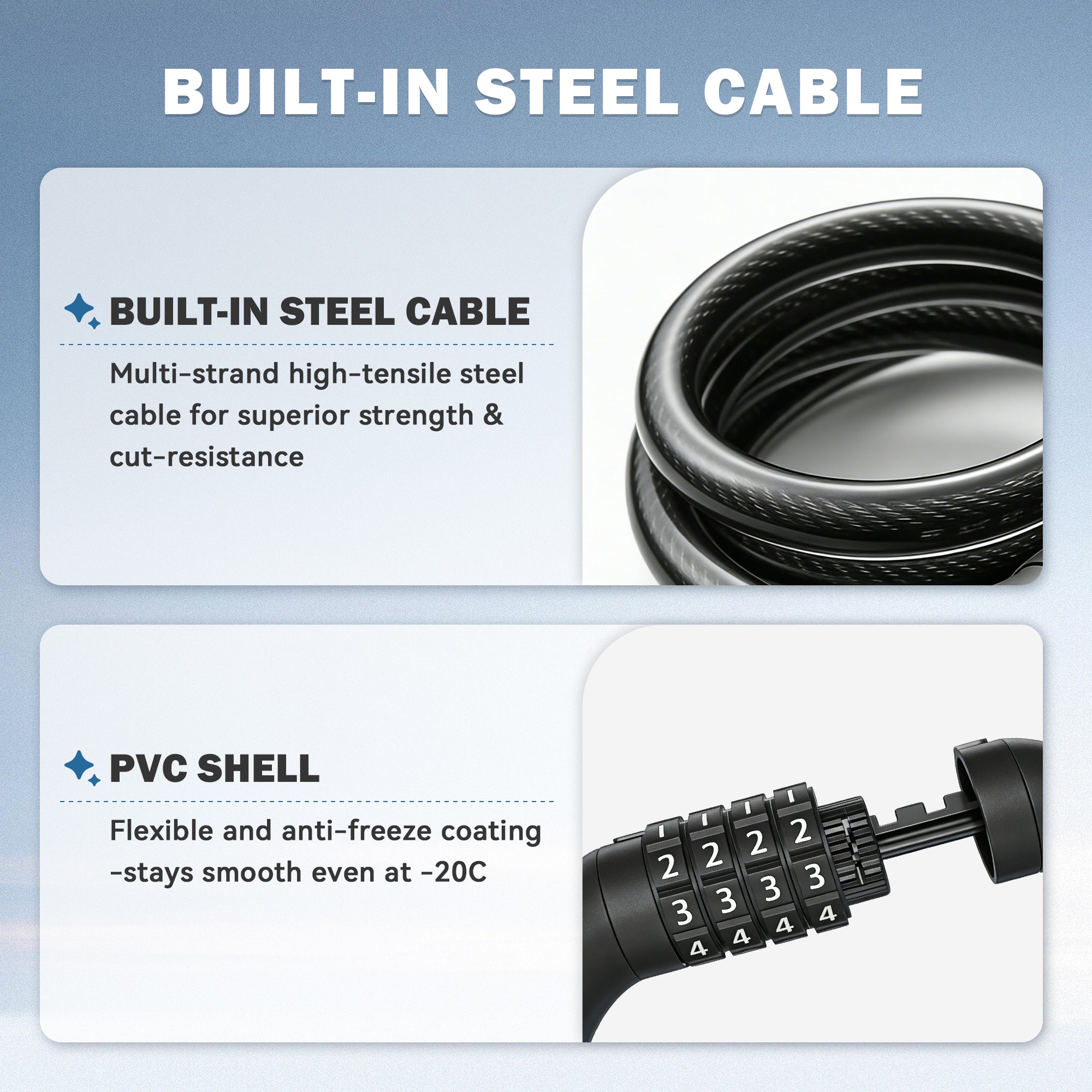 Ktoebyco Bike Lock with Combination 4 ft Bicycle Lock Anti-Theft 4 Digit Resettable Cable Lock