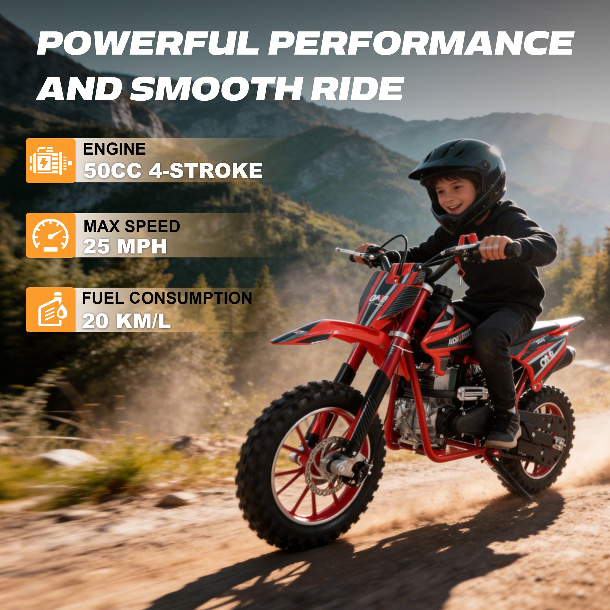 Ktoebyco 50cc Dirt Bike for Kids 6-12,4-Stroke Gas Power Mini Motorcycle,1-Seater,2L Fuel Capacity,Red