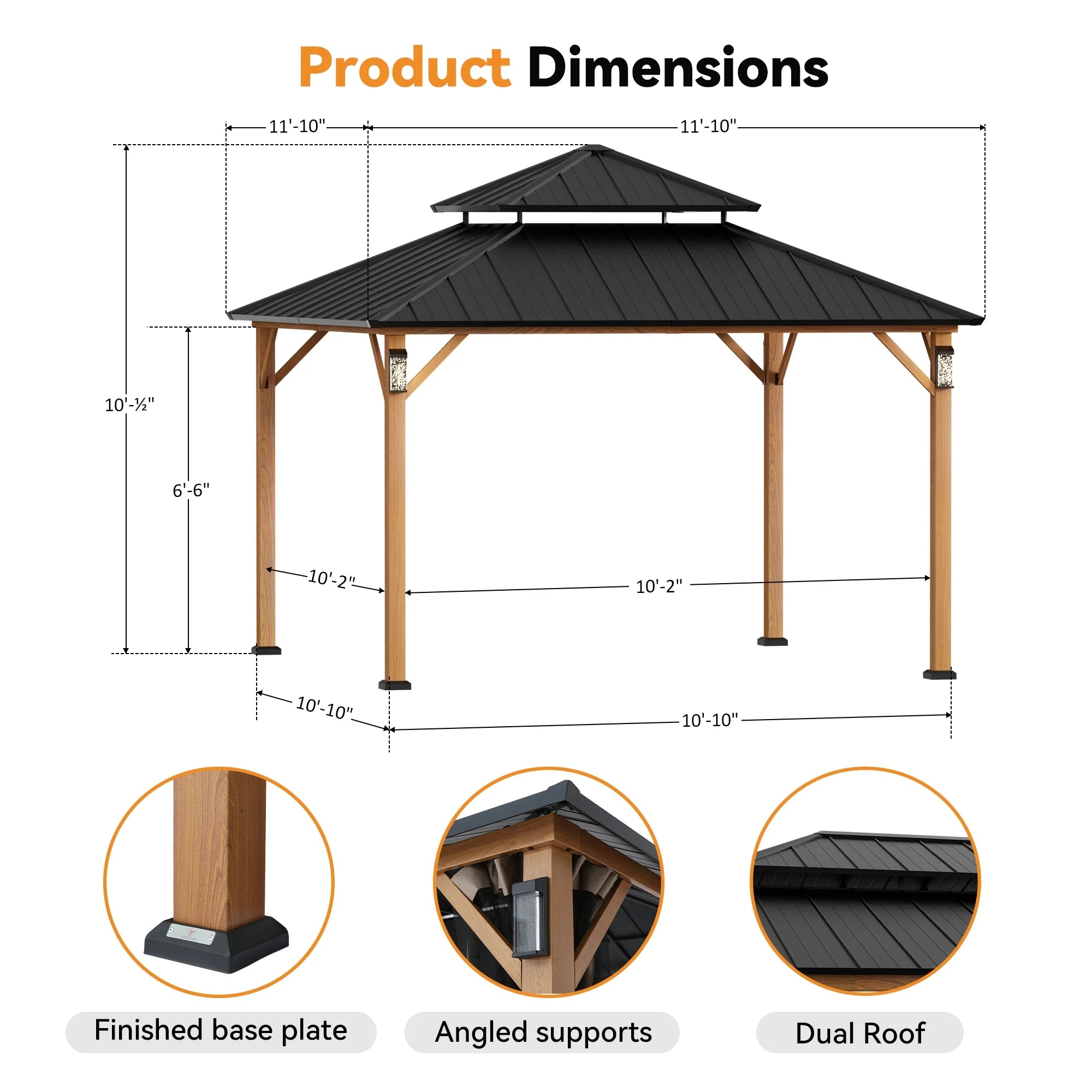 Modern Shade Horizon 12'x12' Hard Top Gazebo W/ Solar LED light