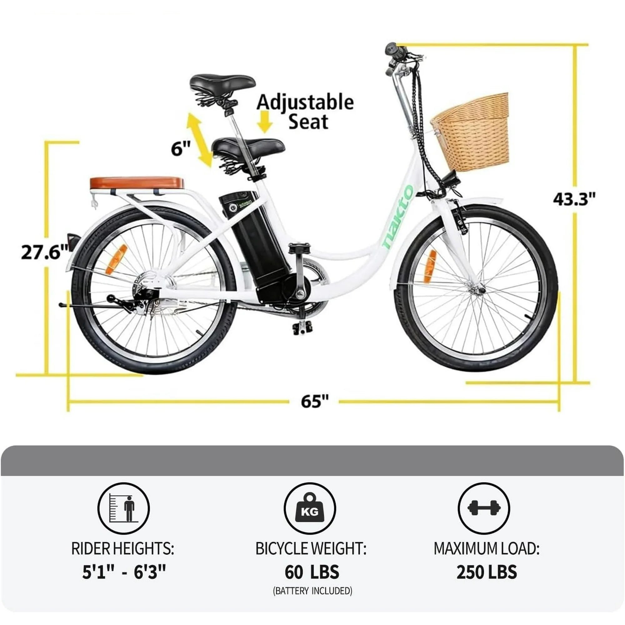 KTOEBYCO Peak 500W Electric Bike for Adults,22"Tire,36V10Ah Lithium Battery up to 30mph City Bike