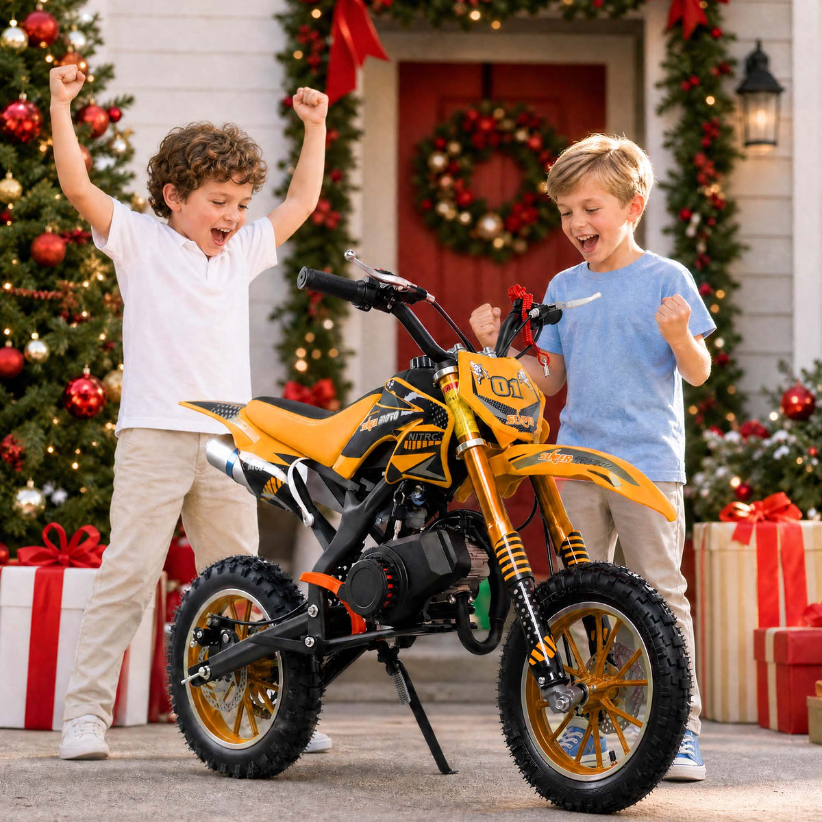 Gpower Gasoline 49cc Dirt Bike for Kids 6-15,2-Stroke Gas Power Mini Dirt Bike,1-Seater,Orange