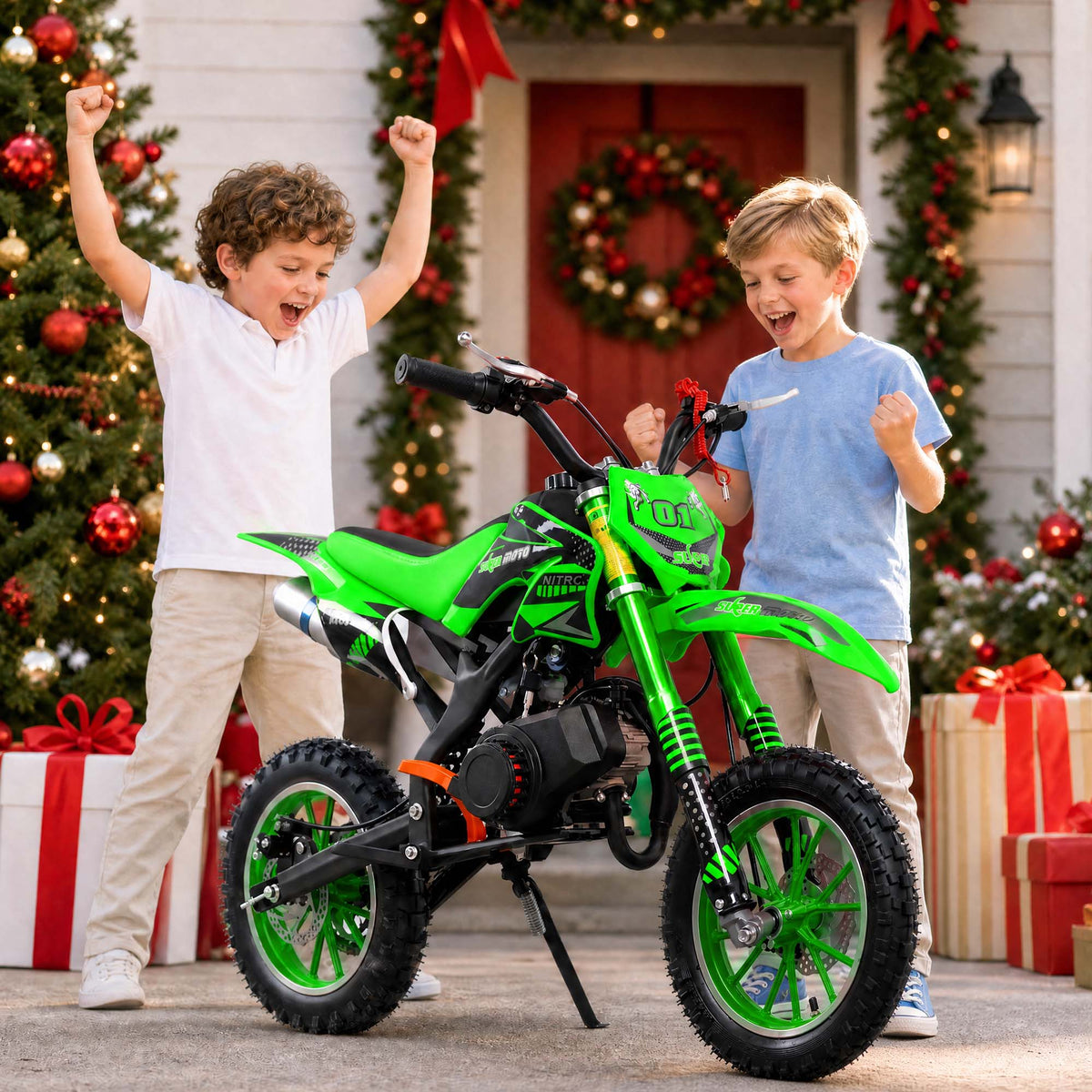 Gpower Gasoline 49cc Dirt Bike for Kids 13-17,2-Stroke Gas Power Mini Dirt Bike,Green