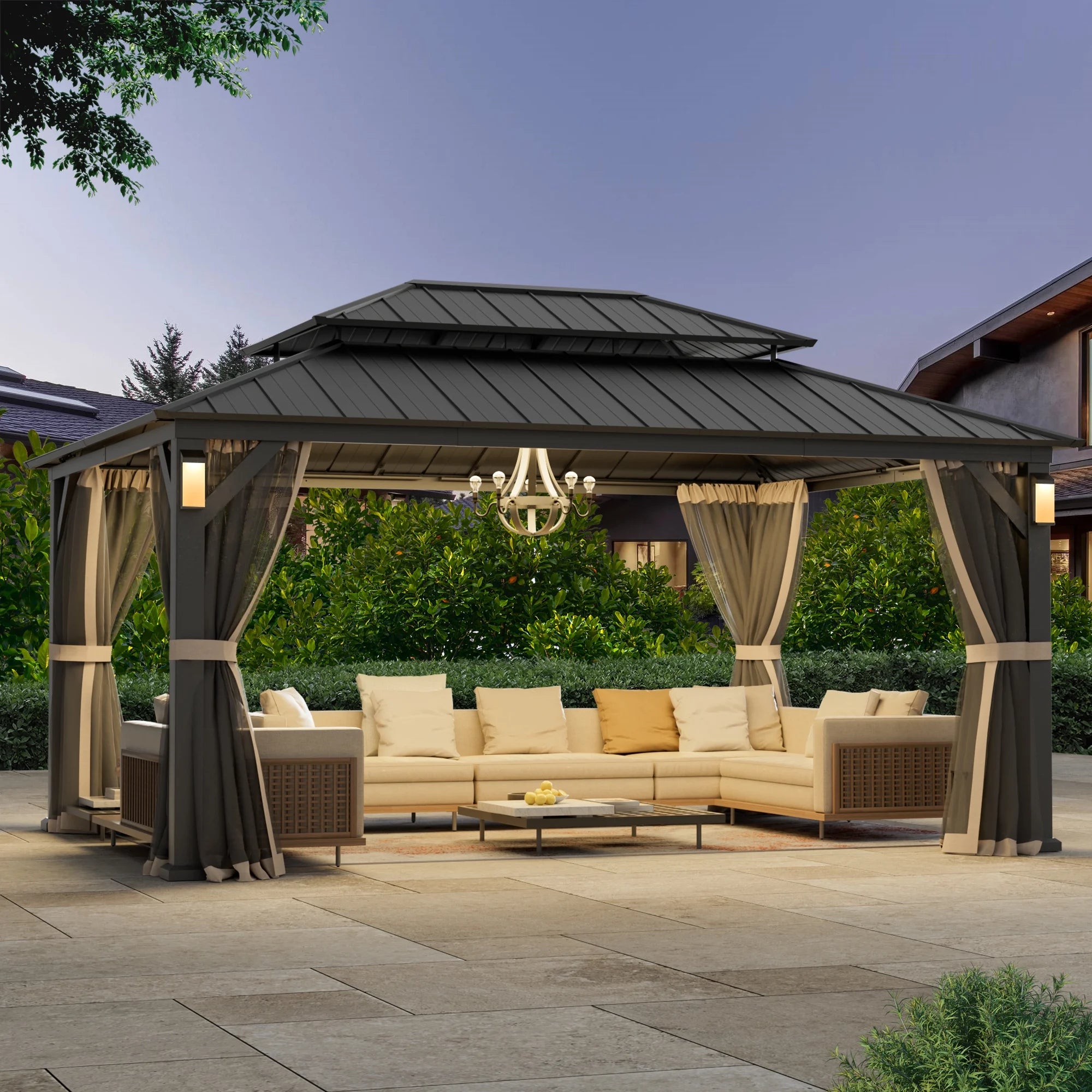 Modern Shade 12'x16' Hard Top Gazebo W/ Solar LED light