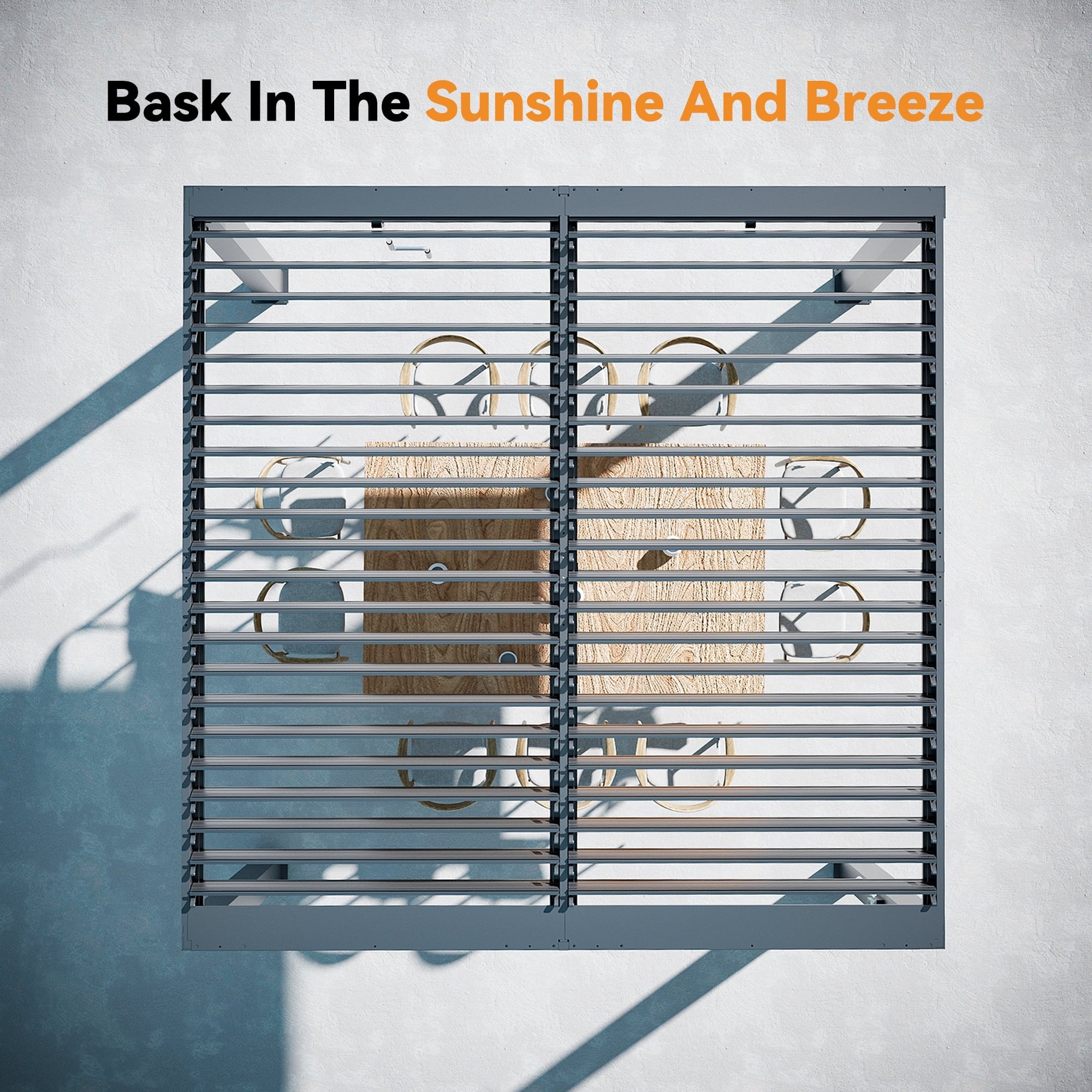 FONA 10'x10' Aluminum Louvered Pergola, Adjustable Roof, USB Charging, Black for Patio