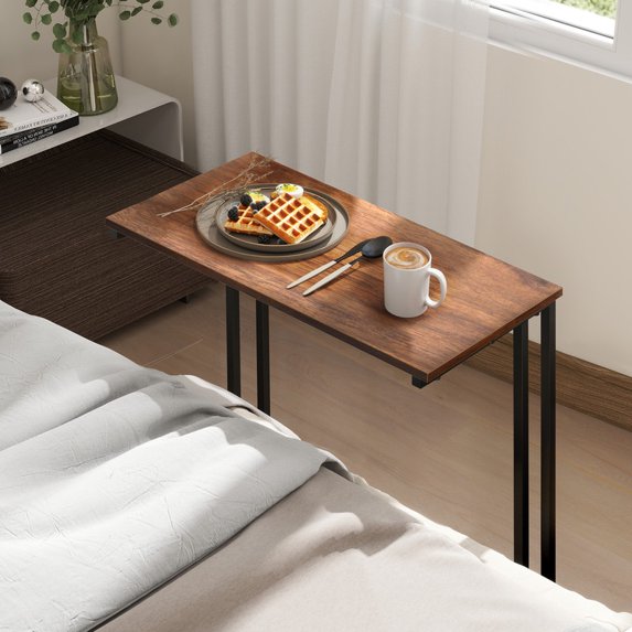 Krpimt C-Shaped End Table for Sofa & Bed Small Side Table with Metal Frame for Bedroom, Living Room, Rustic Brown