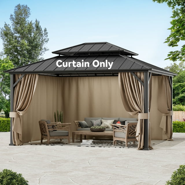 Covered Outdoor Gazebo Curtain Replacement Universal 4-Panel Sidewalls 12' x 14', Outdoor Gazebo Privacy Curtains with Zipper (Curtain Only)