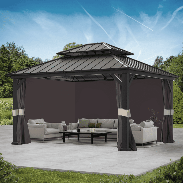 Covered Outdoor Gazebo Replacement Privacy Curtain with Zipper, Gazebo Yarn-Dyed Fabric Sidewalls Outdoor Privacy Panel Suitable for 10'x 13' Gazebo(Privacy Curtain Only)