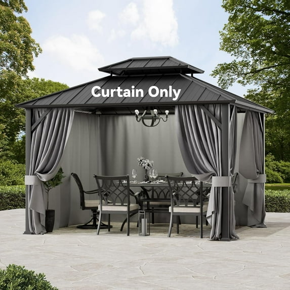 FONA Gazebo Curtain Replacement Universal 4-Panel Sidewalls 10' x 12', Outdoor Gazebo Privacy Curtains with Zipper, Replacement for Patio Canopy, Garden, Backyard, Grey