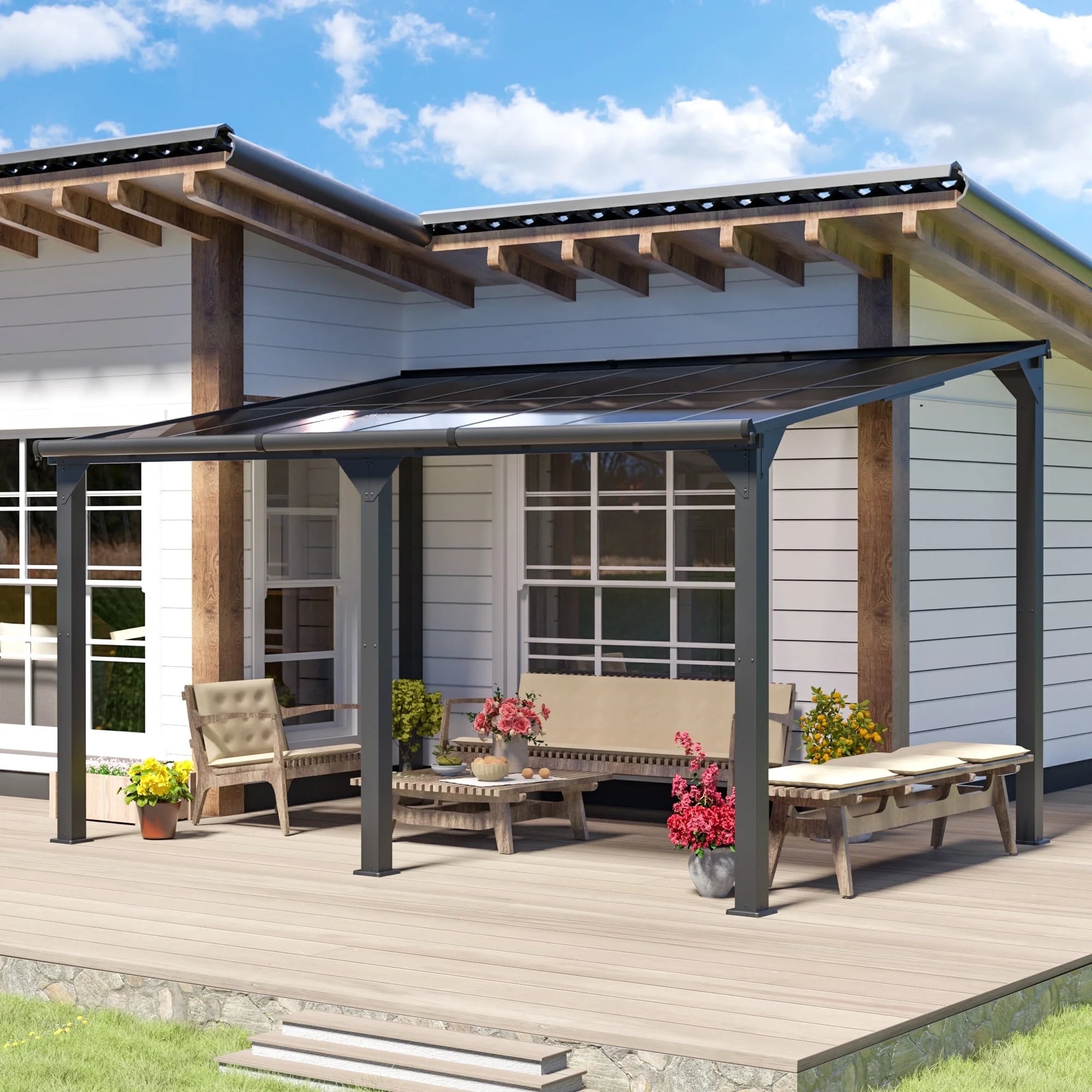 Covered Outdoor 11x13 Patio Gazebo Canopy Tent,Pop Up Gazebo with LED Lighting,Soft-Top Dual Roof Design