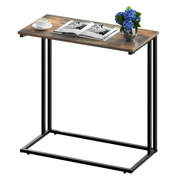 Krpimt C-Shaped End Table for Sofa & Bed Small Side Table with Metal Frame for Bedroom, Living Room, Walnut