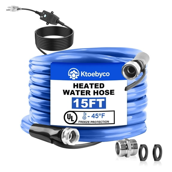 Ktoebyco 15FT Heated Water Hose for RV, Self-Regulating Anti-Freeze Hose -45°F, Lead & BPA Free