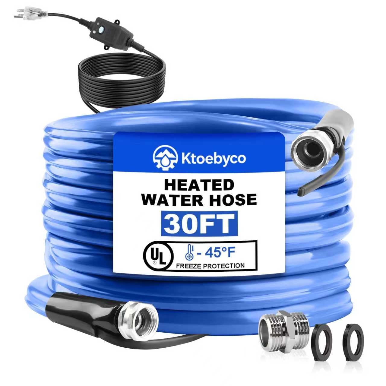 Ktoebyco 30FT Heated Water Hose for RV, Self-Regulating Anti-Freeze Hose -45°F, Lead & BPA Free