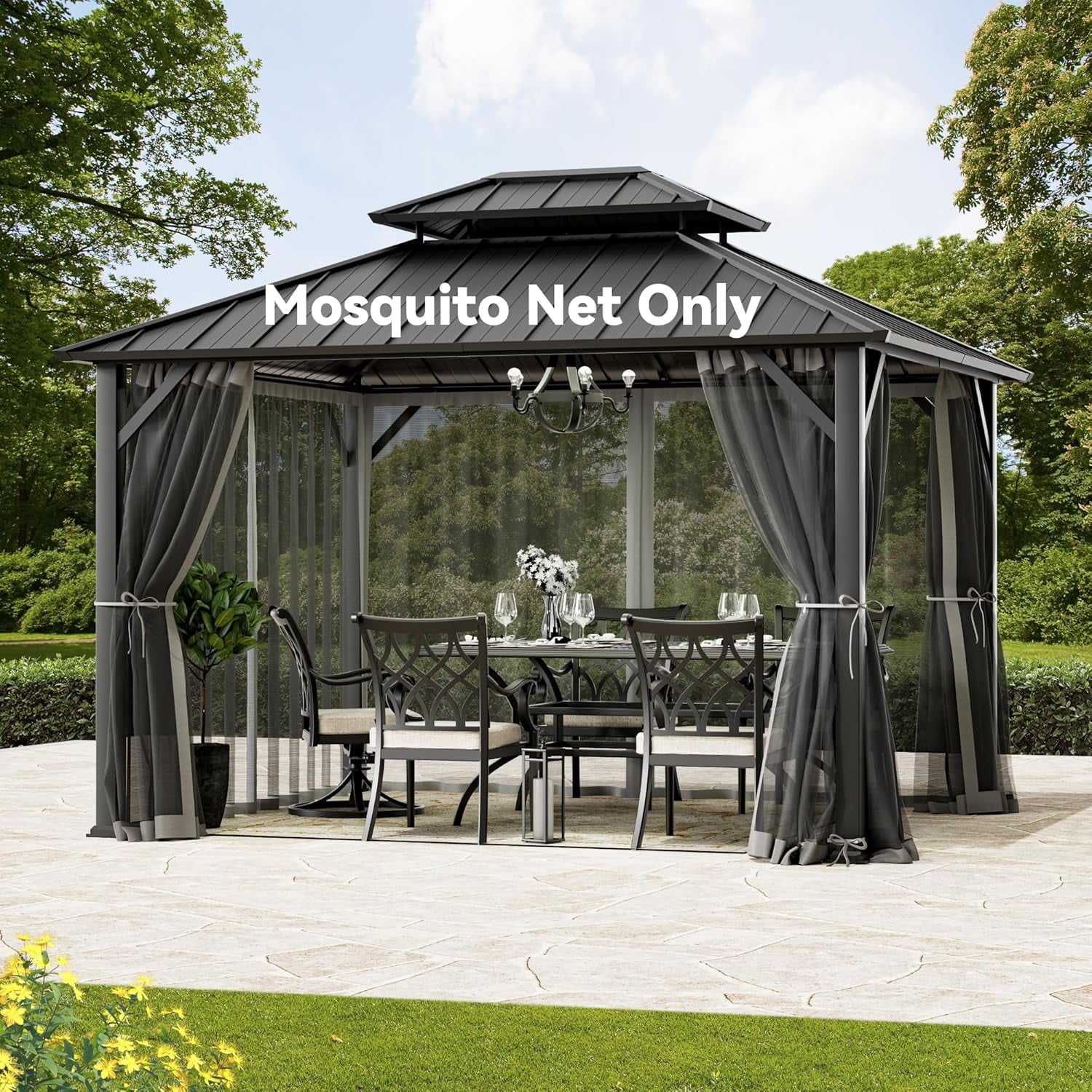 MODERN SHADE universal 4-Panel Mosquito Netting for 10x12 Gazebo,Patio Canopy Replacement with Zipper