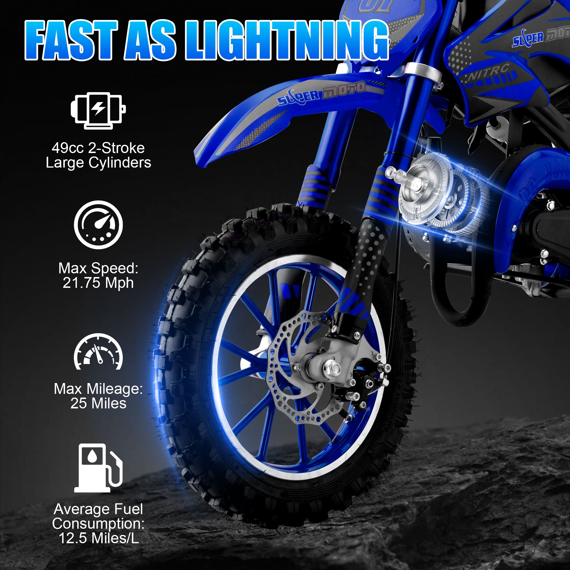 Gpower Gasoline 49cc Dirt Bike for Kids 6-15,2-Stroke off Road Motorized Dirt Bike,Blue