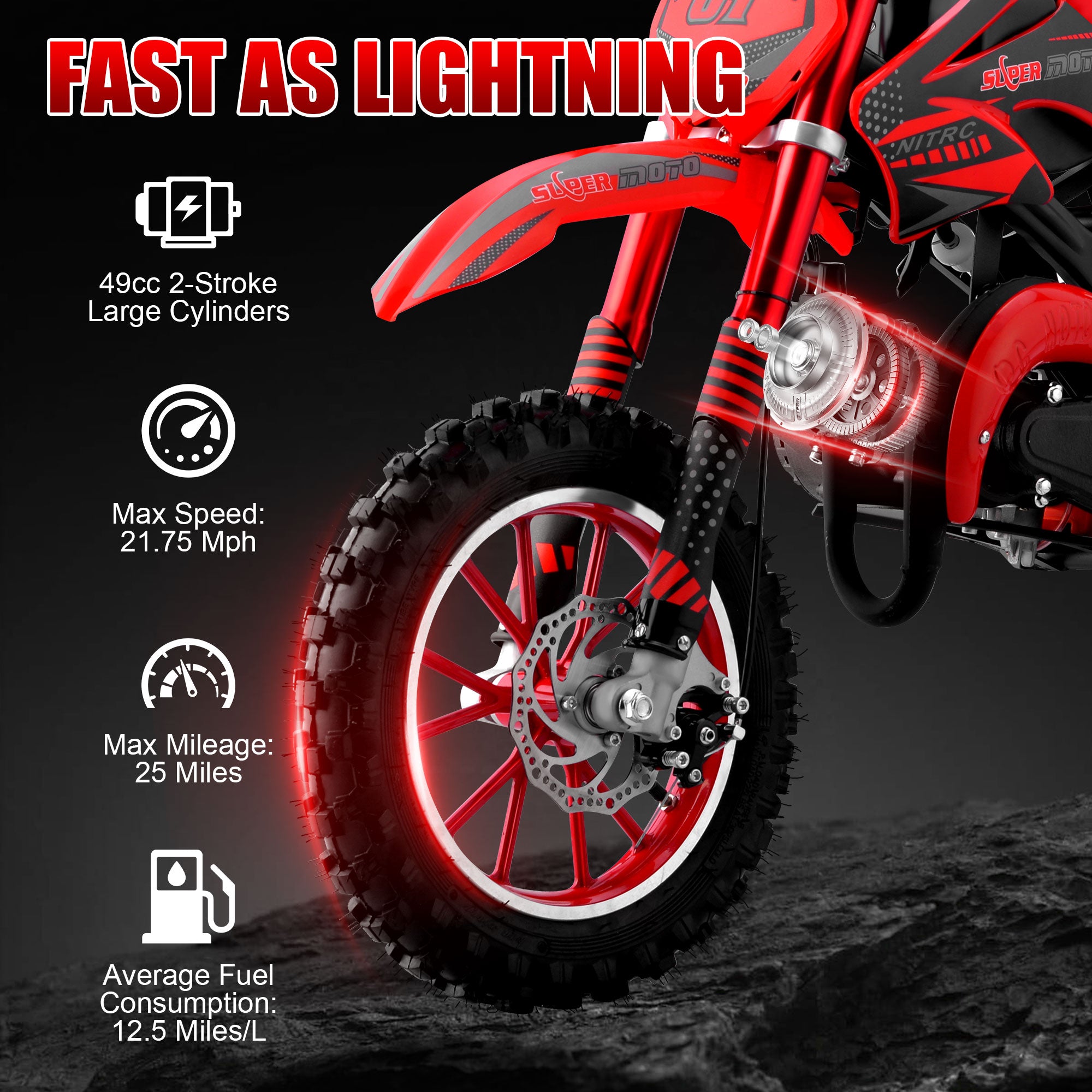 Gpower Gasoline 49cc Dirt Bike for Kids 6-15,2-Stroke off Road Motorized Dirt Bike,Red