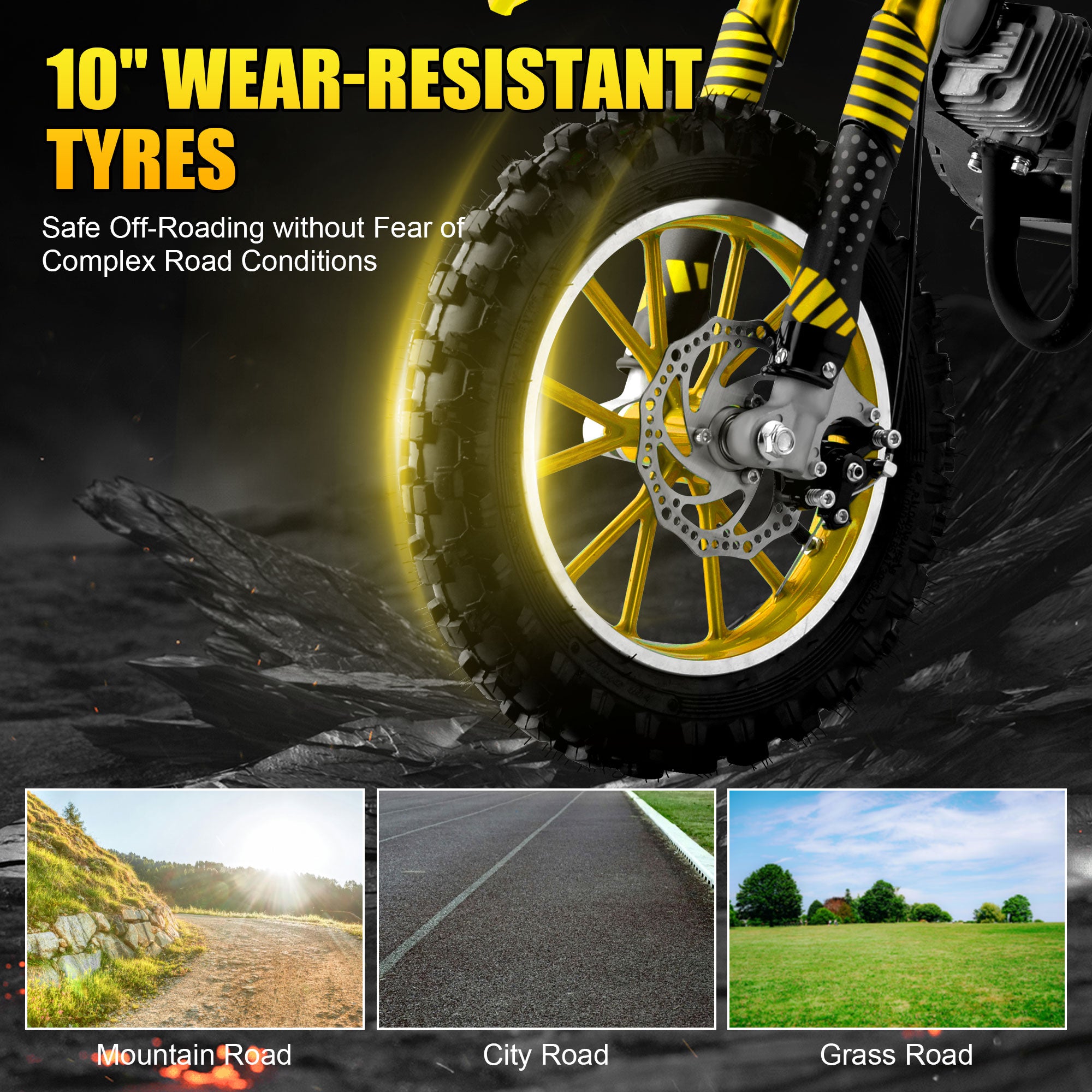 Gpower Gasoline 49cc Dirt Bike for Kids 6-15,2-Stroke off Road Motorized Dirt Bike,Yellow