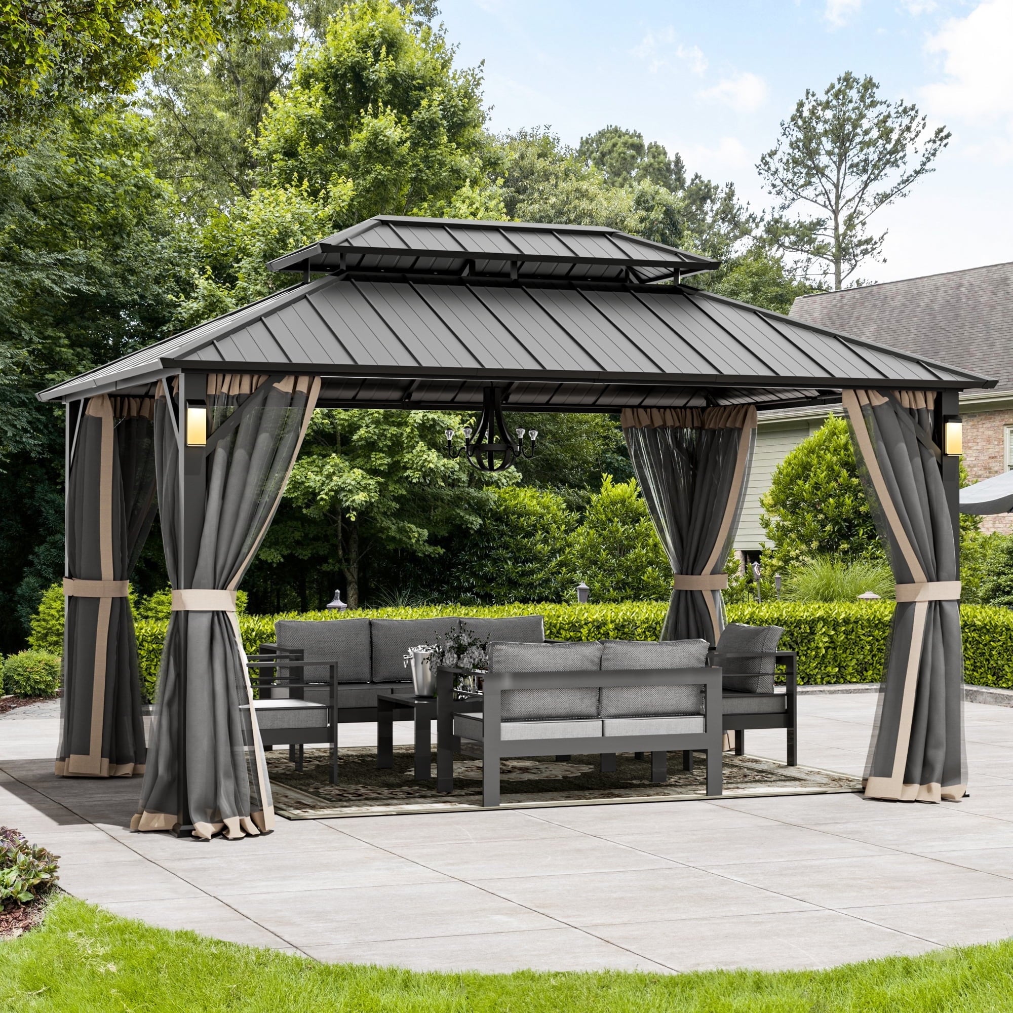 Modern Shade Horizon 10'x14' Hard Top Gazebo W/ Solar LED light
