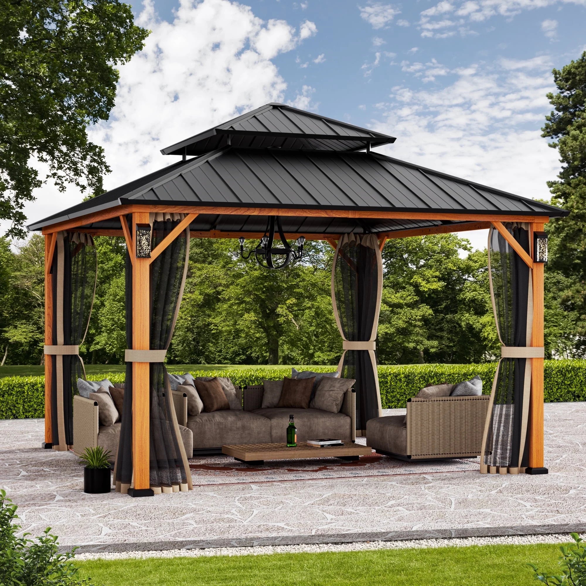 Modern Shade Horizon 12'x12' Hard Top Gazebo W/ Solar LED light